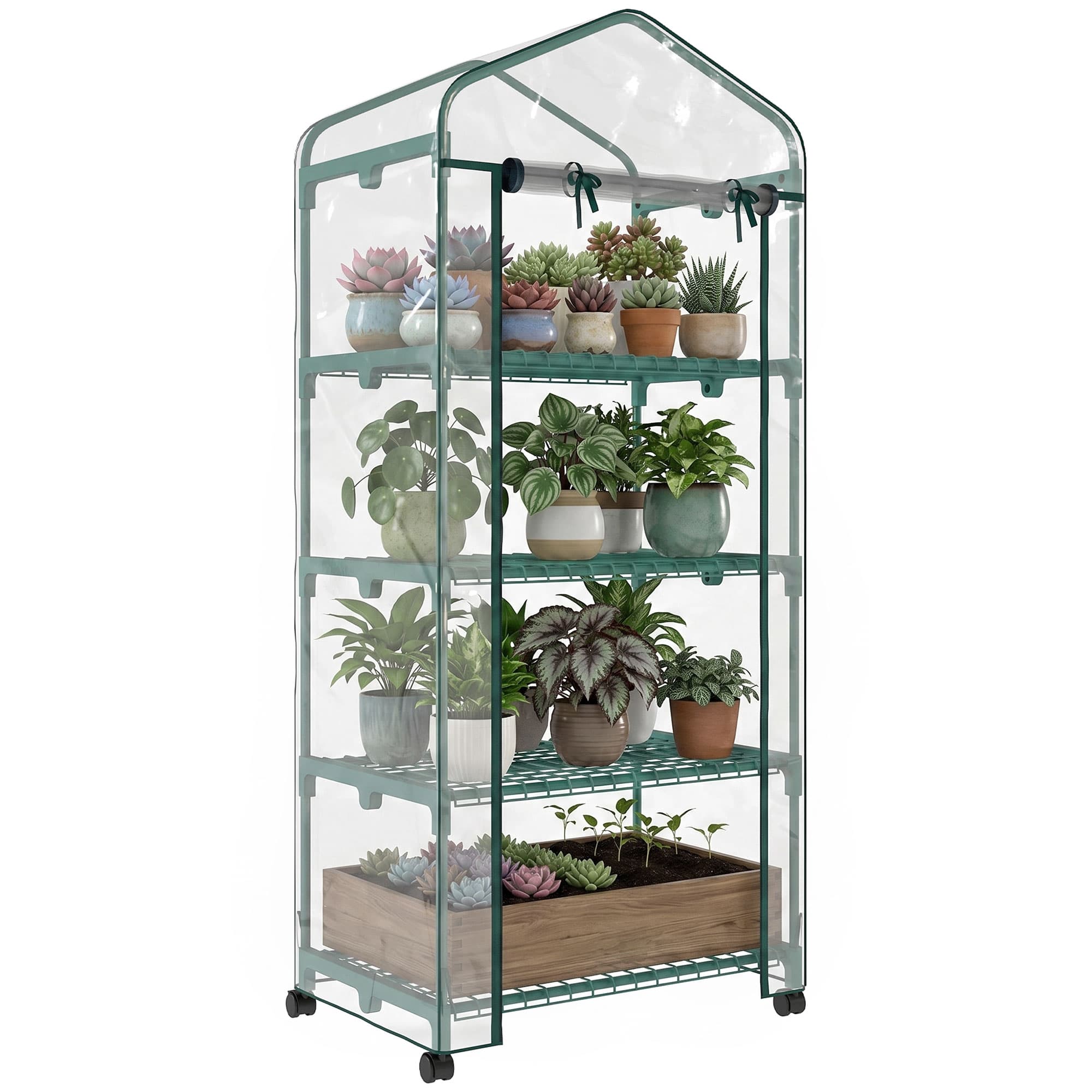 Outsunny Serre de Jardin 4 Niveaux 0,69L x 0,5l x 1,65H m Acier époxy bâche Amovible PVC Haute densité Transparente Aosom France