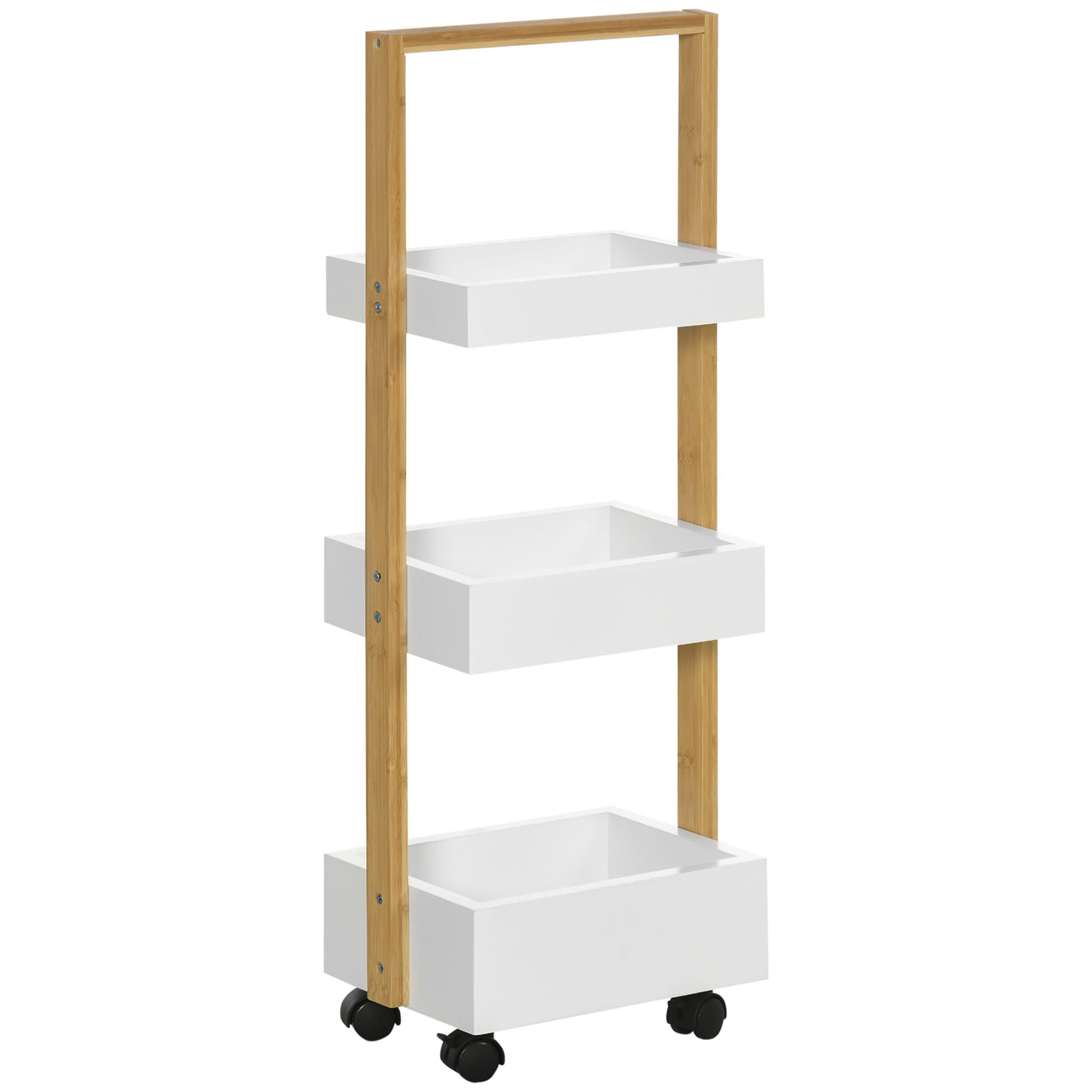 HOMCOM Chariot de Rangement 3 Paniers Blanc sur Roulettes Design Compact 28x18x75cm Aosom France