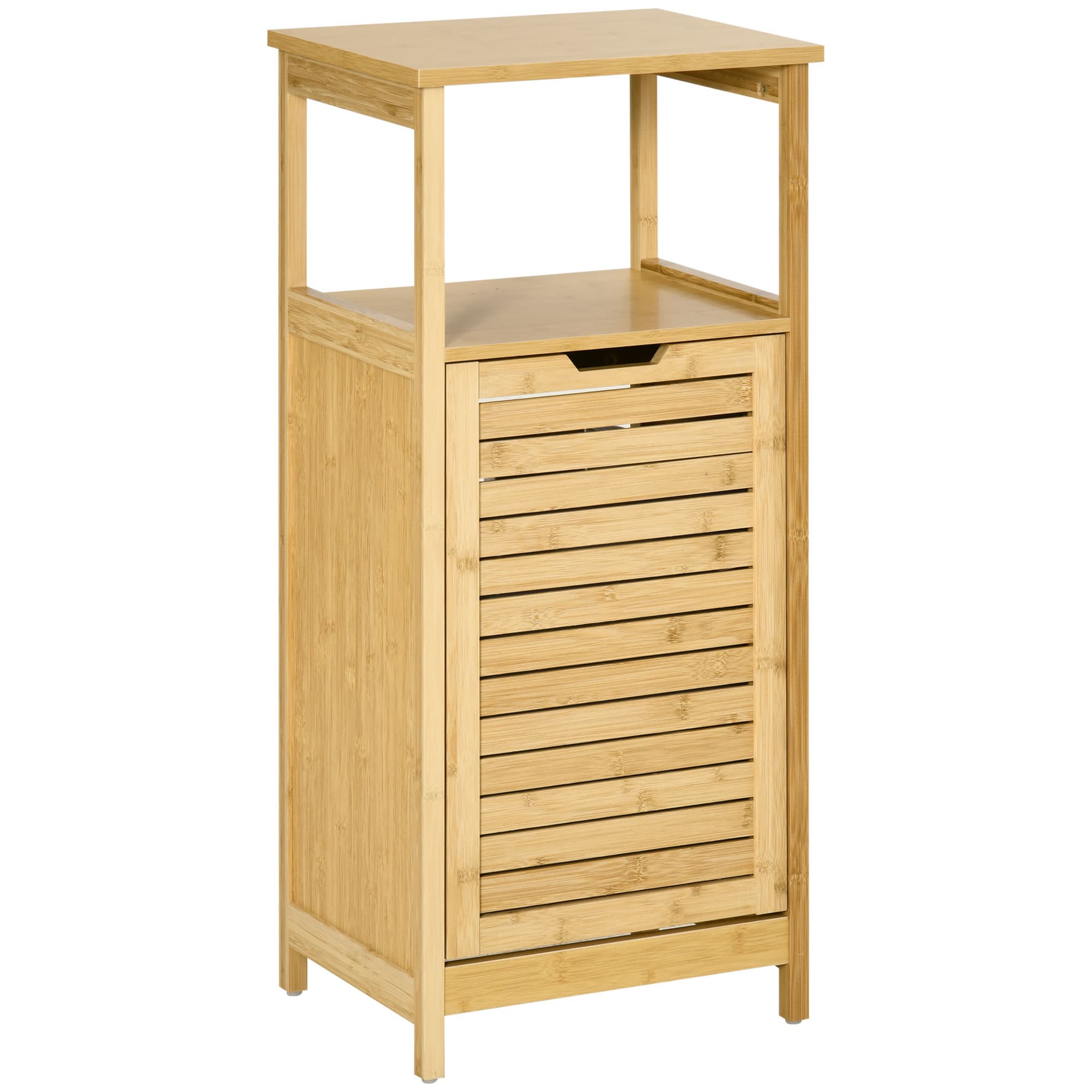 kleankin Meuble de salle de bain avec panier bac à linge basculant en bambou et MDF - dim. 40L x 30l x 86,5H cm