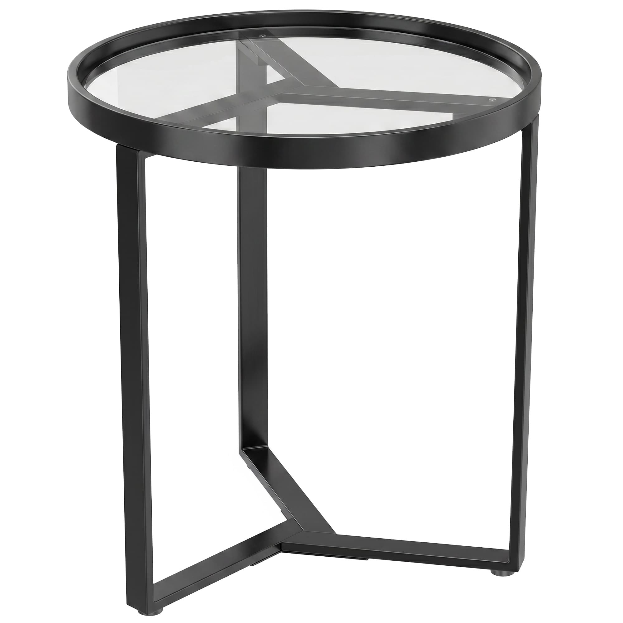HOMCOM Table d'appoint ronde avec plateau en verre trempé et structure métallique géométrique pour petits espaces, Noir