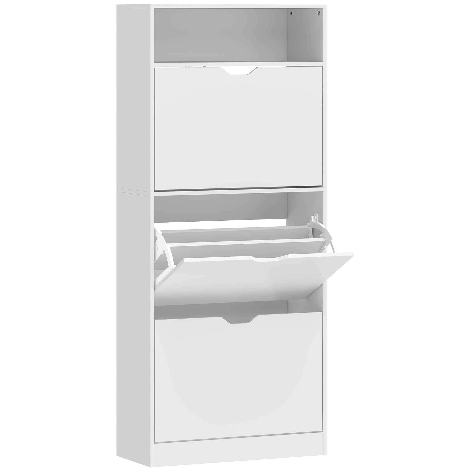 HOMCOM Meuble à chaussures 18 paires, armoire à chaussures étroite, 3 tiroirs rabattables, étagères réglables, blanc