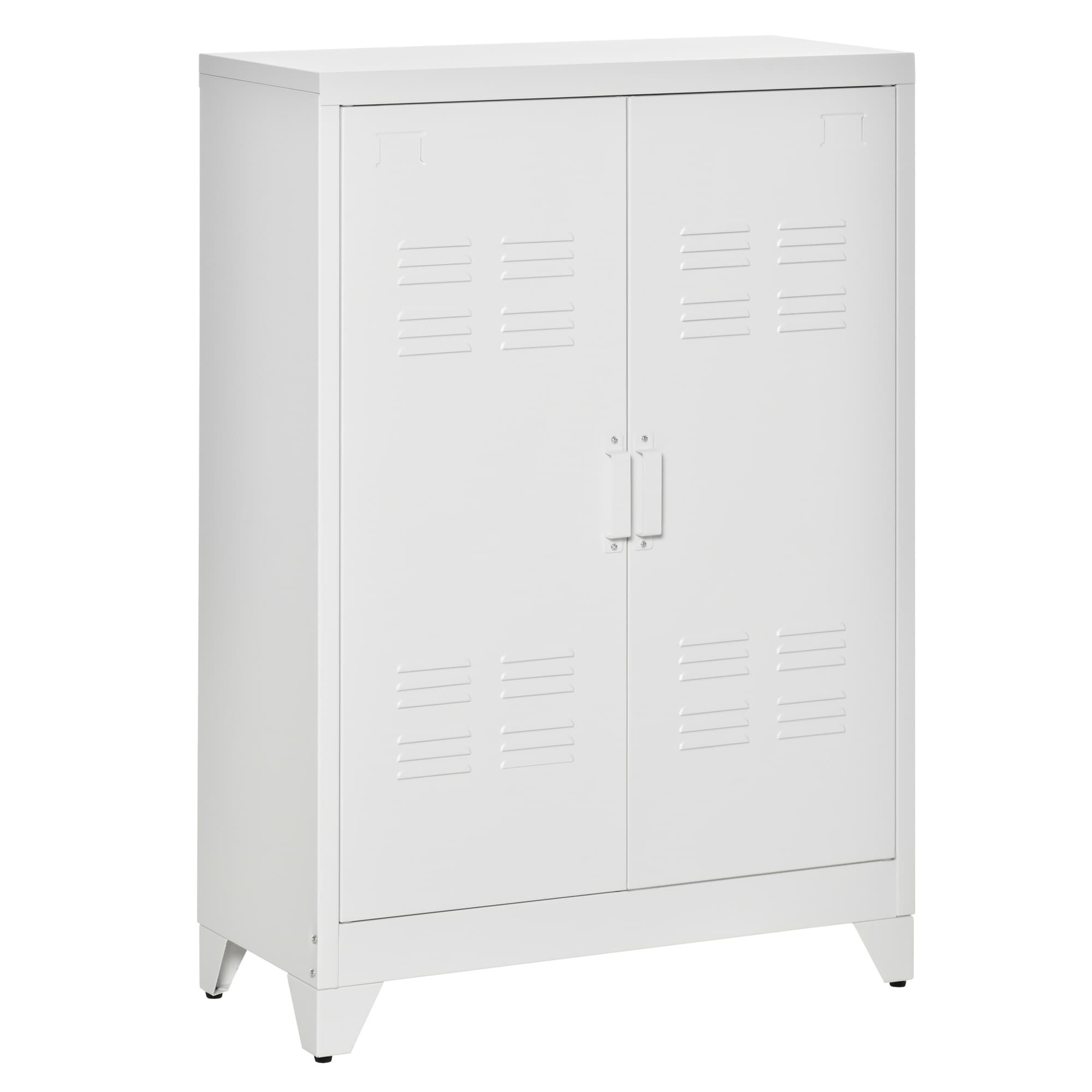 HOMCOM Armoire de bureau à 3 niveaux meuble de rangement bureau métallique 2 portes étagères réglables 75 x 33 x 110 cm blanc
