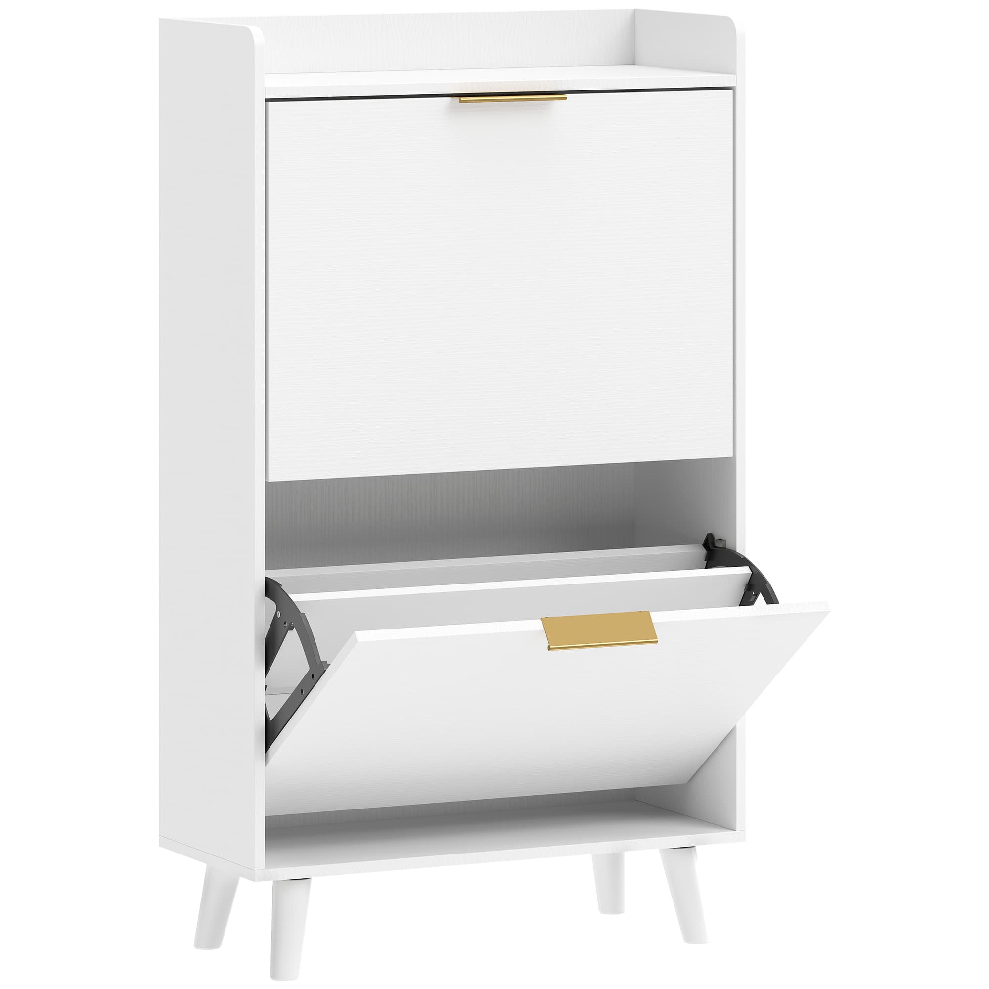 HOMCOM Meuble à chaussures 12 paires, armoire à chaussures étroite avec 2 tiroirs rabattables, étagères réglables, blanc