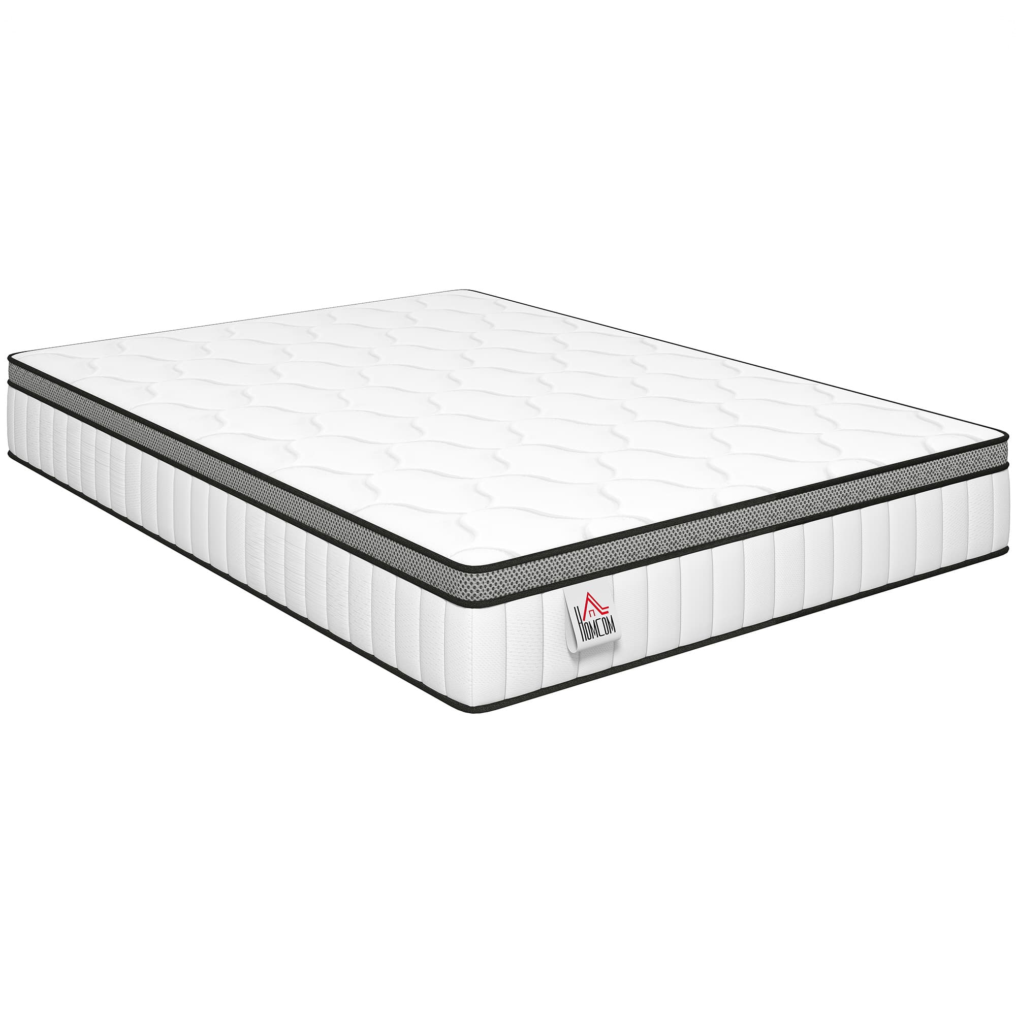 HOMCOM Matelas 140 x 190 cm, 20cm d'épaisseur, matelas à ressorts ensachés 7 zones mousse à mémoire forme au gel rafraîchissant