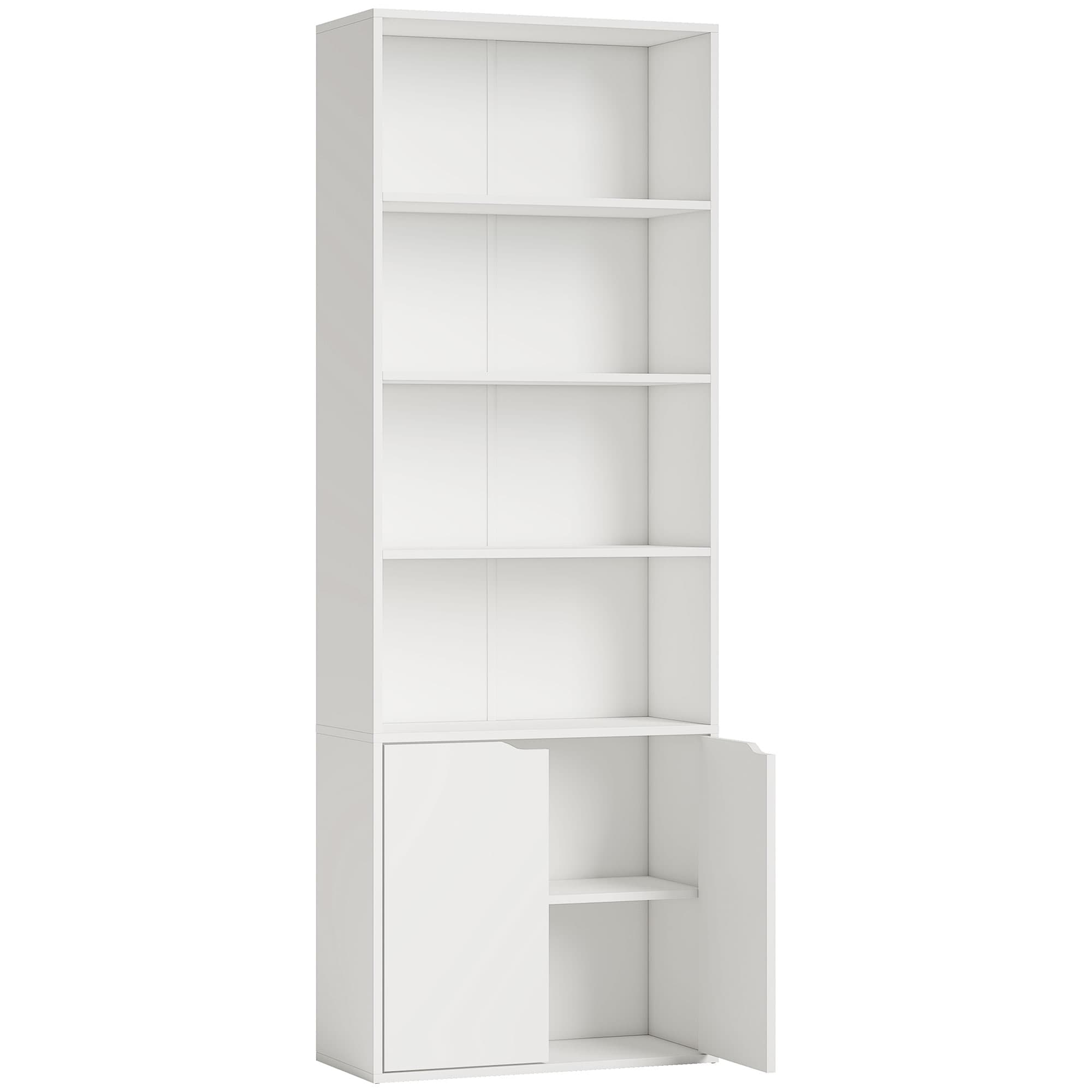 HOMCOM Bibliothèque Armoire à livres avec 4 compartiments ouverts et 2 portes pour le salon et le bureau 59x29x180 cm Blanc