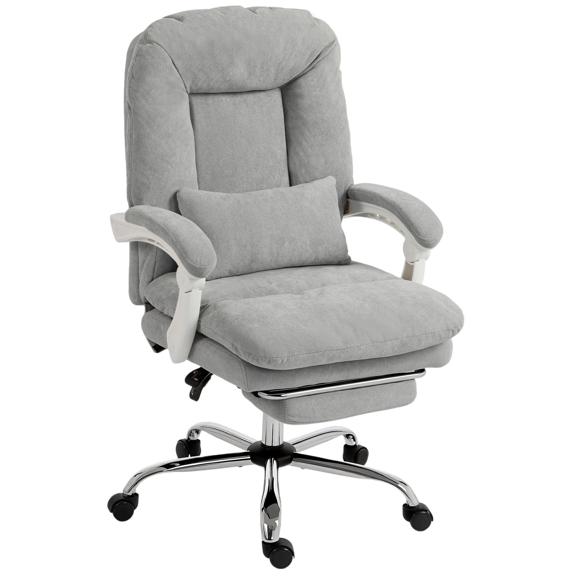 HOMCOM Chaise bureau ergonomique, fauteuil de bureau inclinable en velours avec support lombaire, hauteur réglable, gris clair