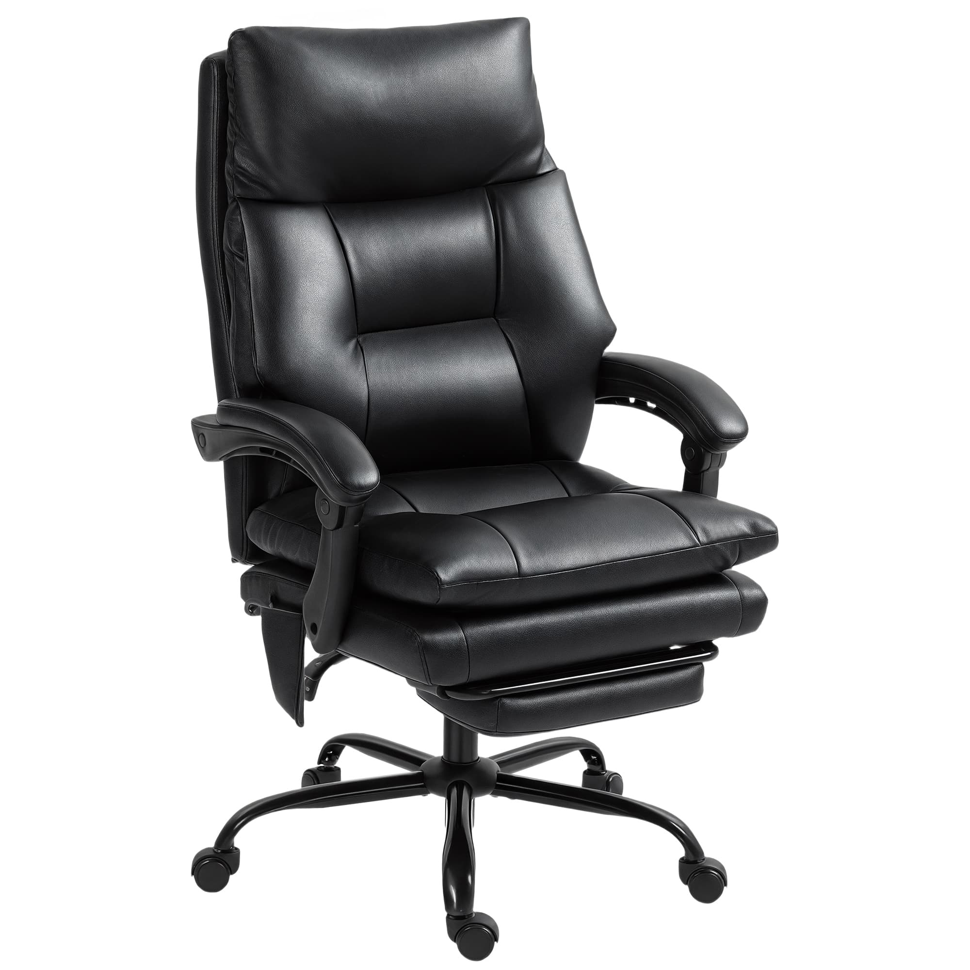 HOMCOM Chaise bureau ergonomique fauteuil de bureau en PU soutien lombaire gonflable dossier inclinable hauteur réglable noir