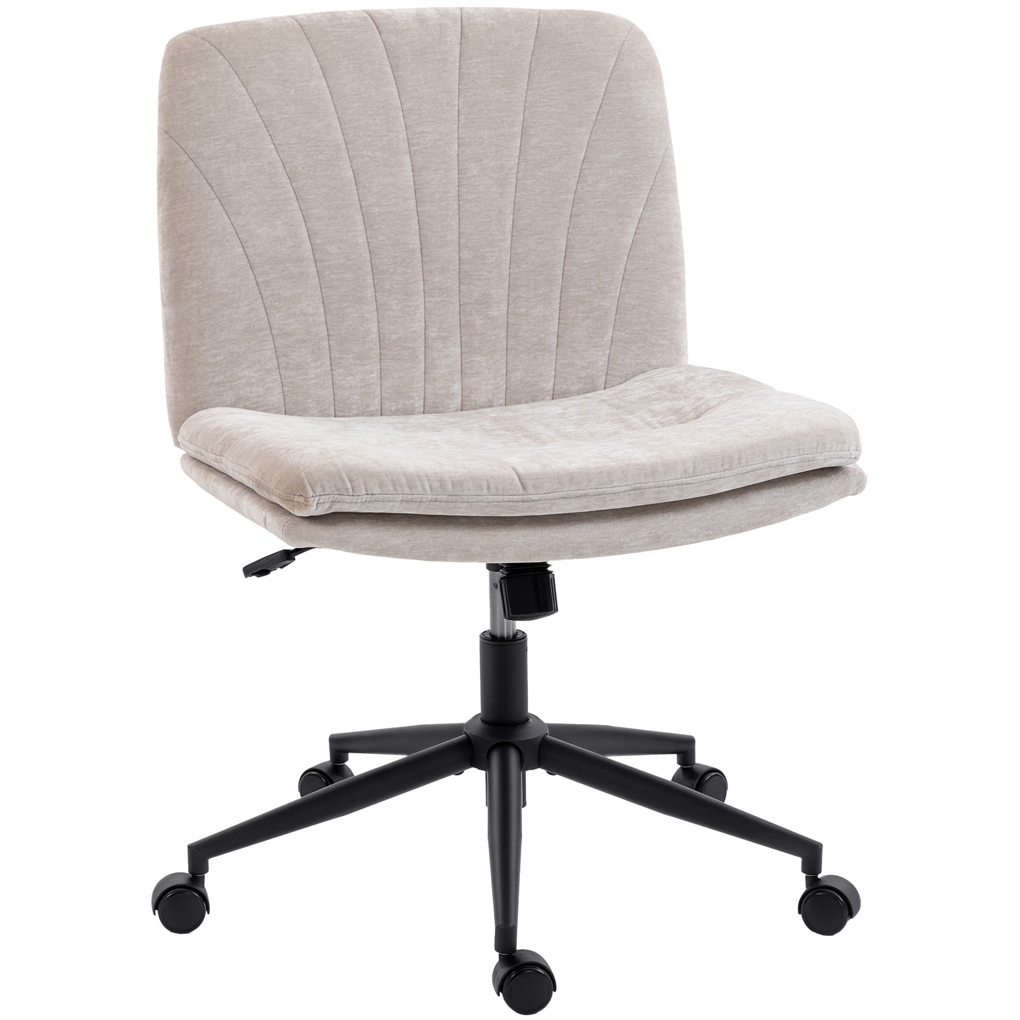 HOMCOM Chaise de bureau sans accoudoirs, fauteuil de bureau en chenille, hauteur réglable, 62 x 67 x 83-93 cm, beige