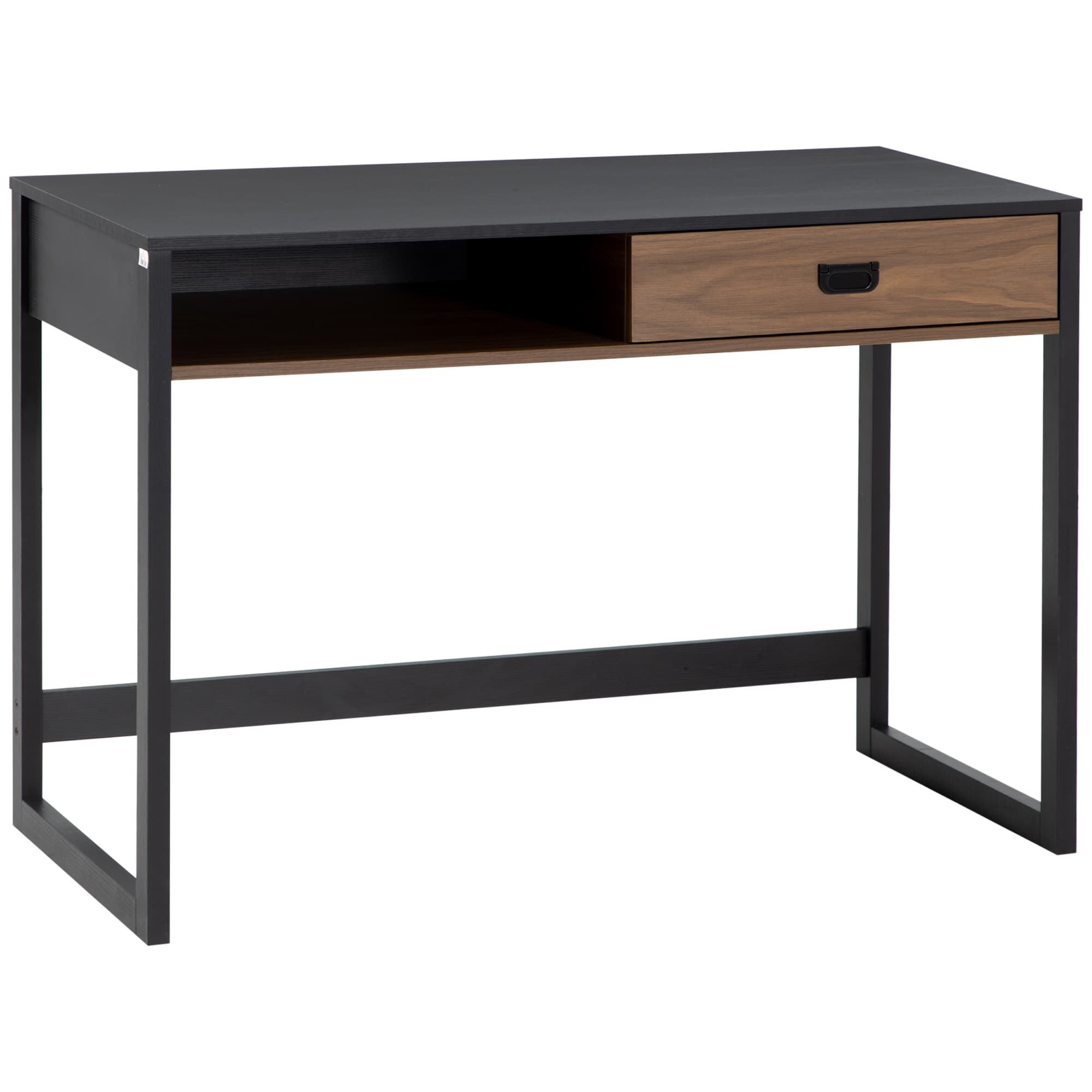 HOMCOM Bureau informatique design industriel grand plateau avec tiroir étagère en bois 110 x 50 x 76 cm noyer et noir Aosom France