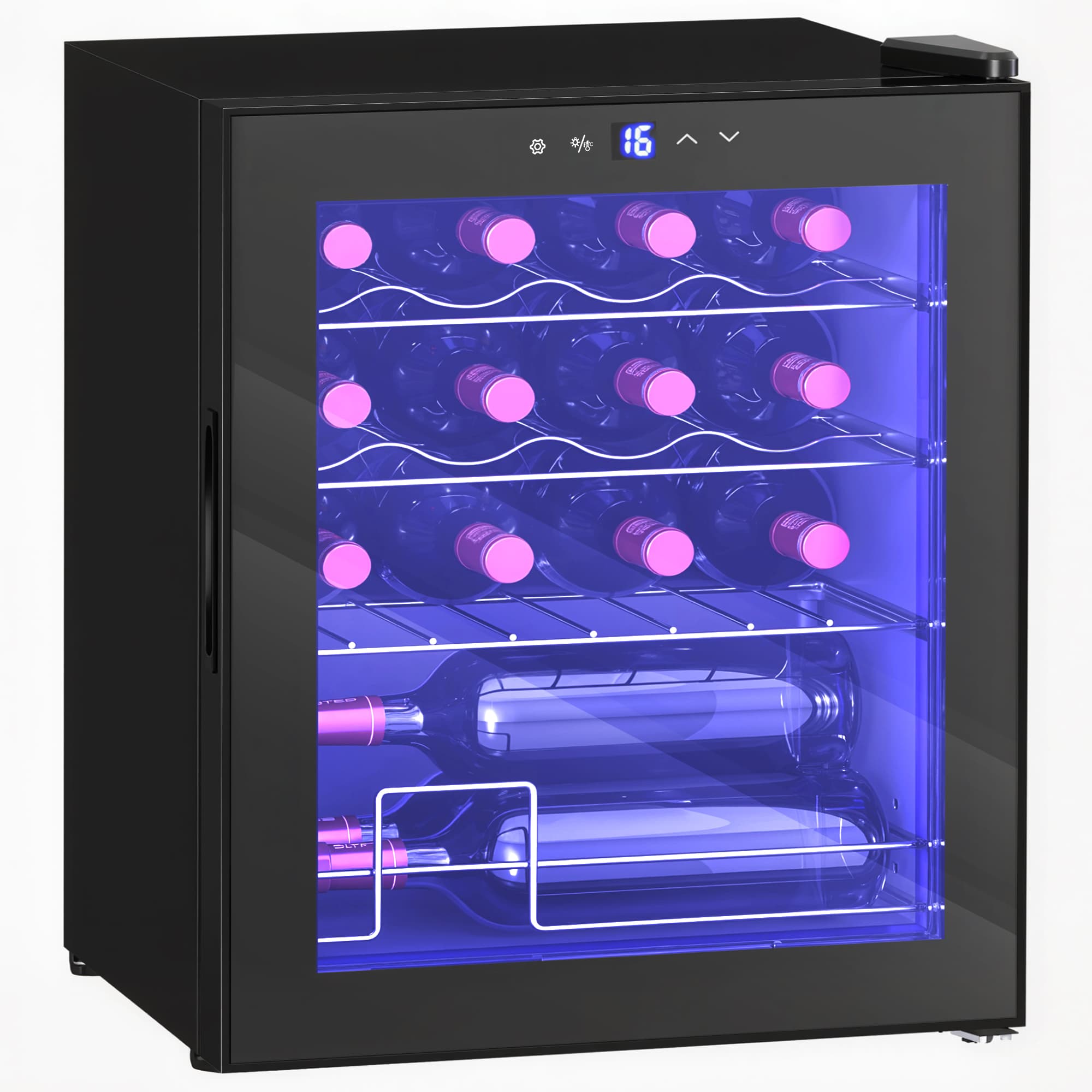 HOMCOM Cave à vin 16 bouteilles 42L, réfrigérateur à vin et boissons avec température réglable 5-18°C, porte en verre, noir