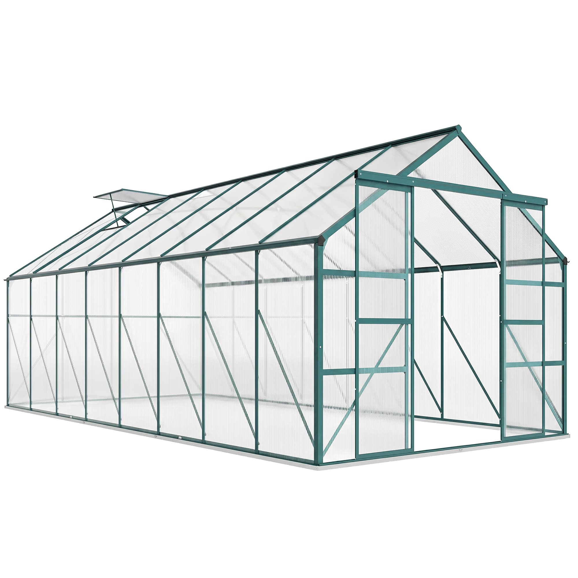 Outsunny Serre de jardin en aluminium polycarbonate avec fondation, serre avec fenêtre réglable porte coulissante 244x500x216cm