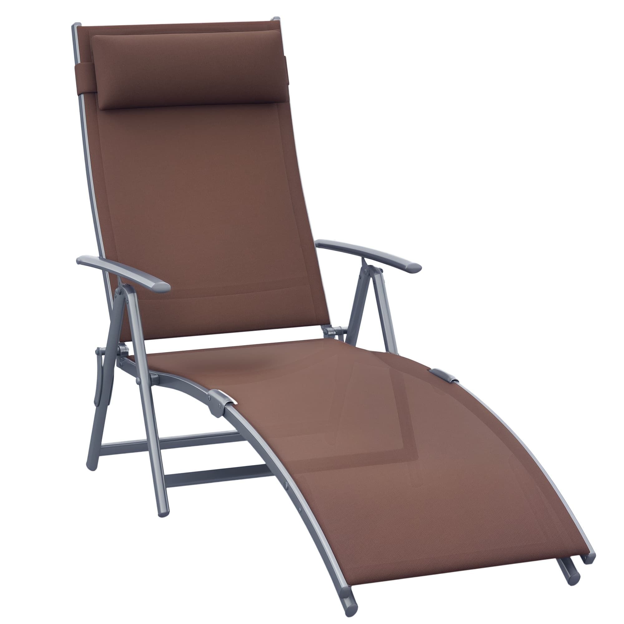 Outsunny transat chaise longue bain de soleil pliable dossier inclinable multi-positions têtière fournie 137L x 64l x 101H cm métal époxy textilène