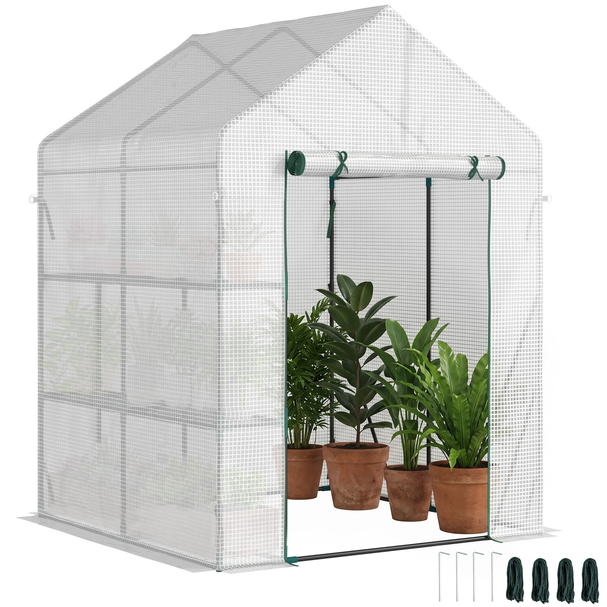Outsunny Serre de jardin Serre botanique 1,43Lx1,43lx1,95H m serre du jardin avec étagère PE haute densité 140 g/m2 acier blanc Aosom France