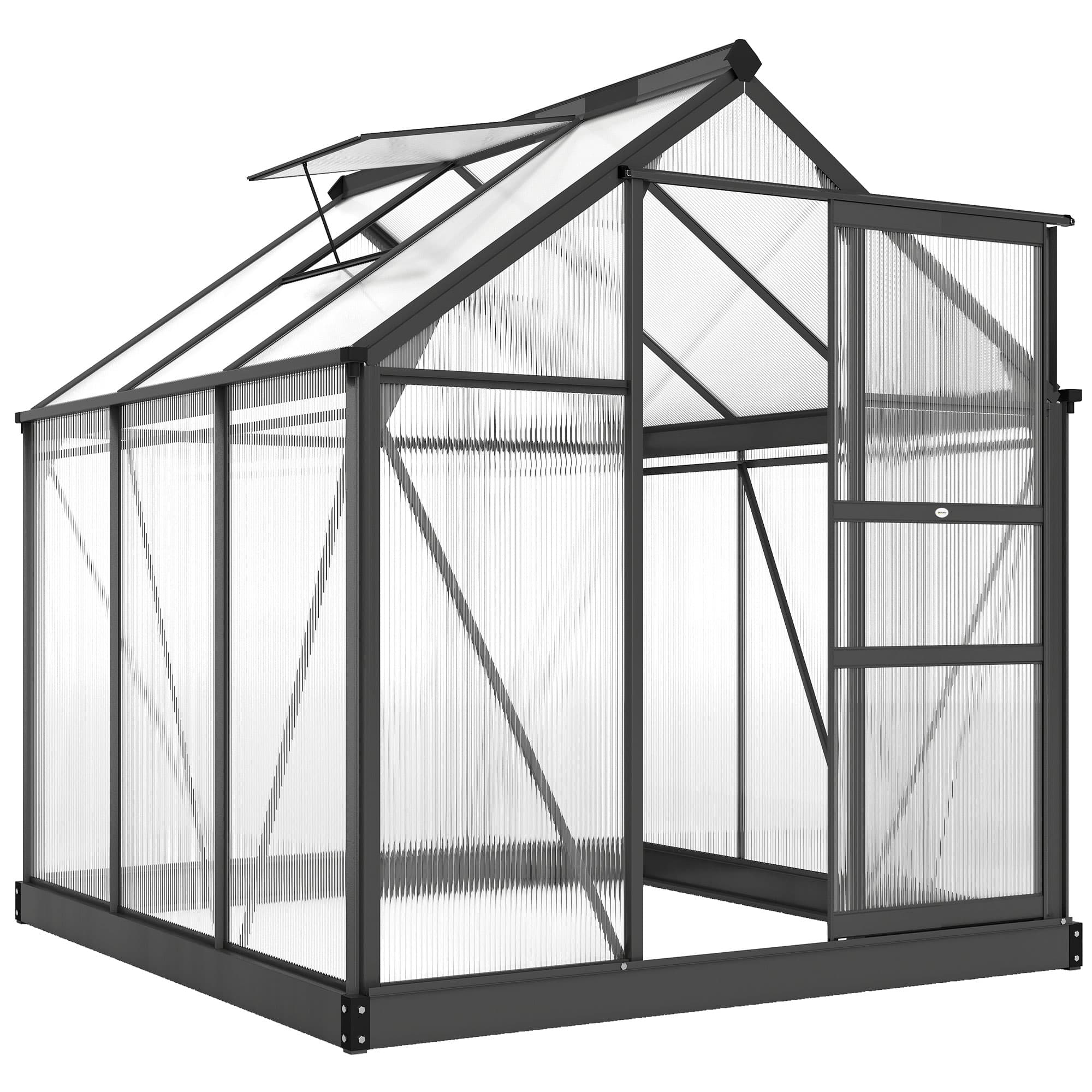 Outsunny Serre de jardin polycarbonate 3,65m2 190 x 192 x 201 cm résistant aux UV fondation renforcé gouttière Gris