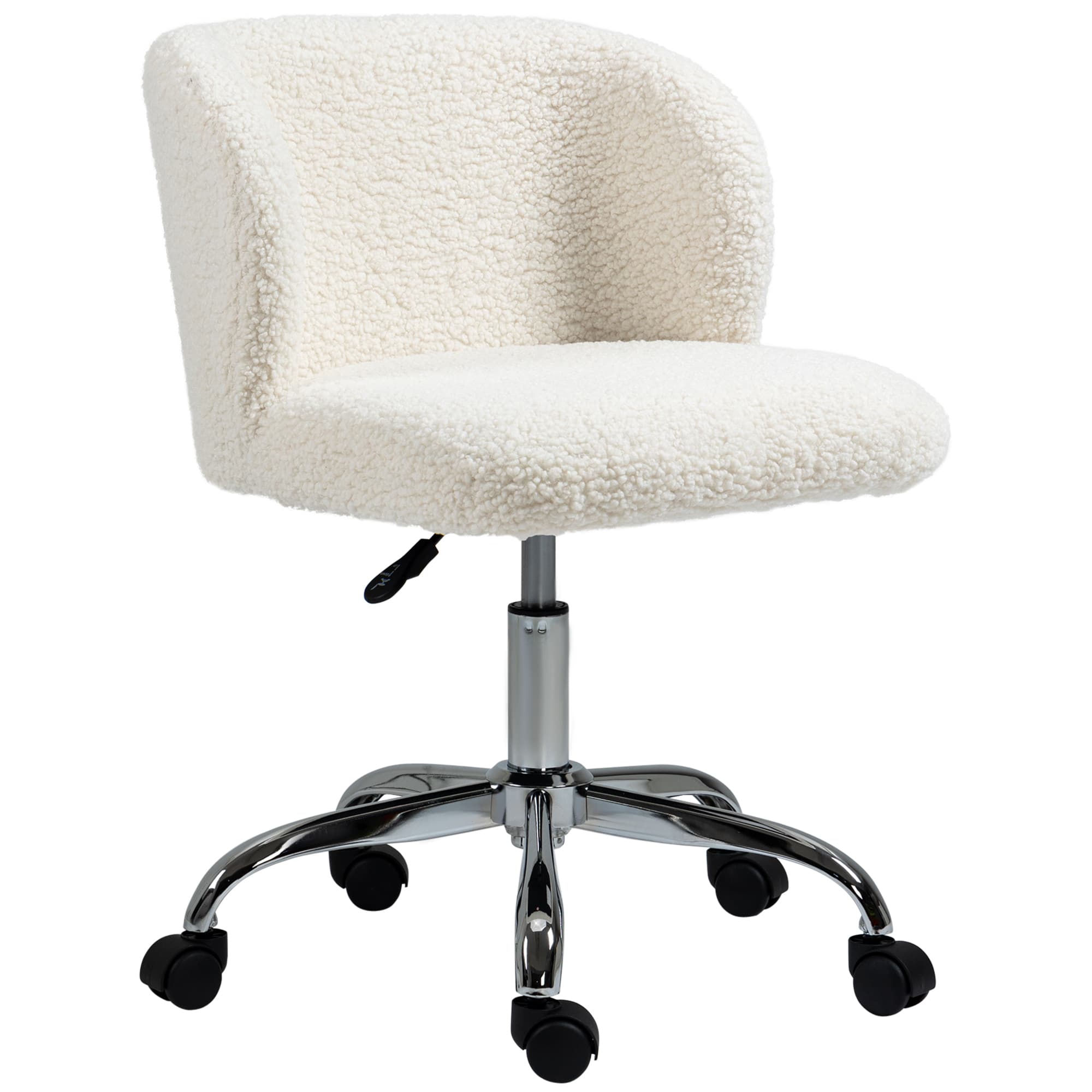 HOMCOM Chaise de bureau sans accoudoir en toison d'agneau hauteur réglable pivotant à 360 ° charge max. 120 Kg blanc