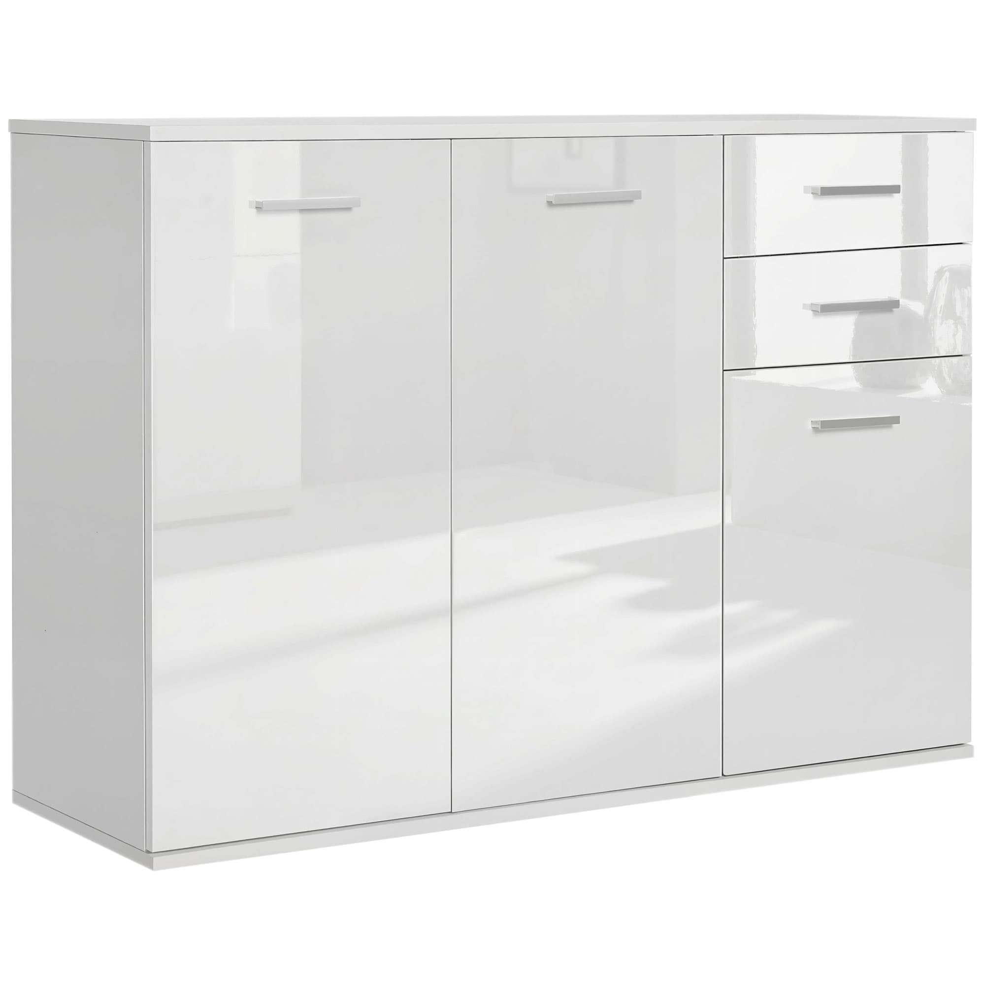 HOMCOM Buffet meuble de rangement 2 tiroirs coulissants 2 placards étagère réglable panneaux particules blanc Aosom France