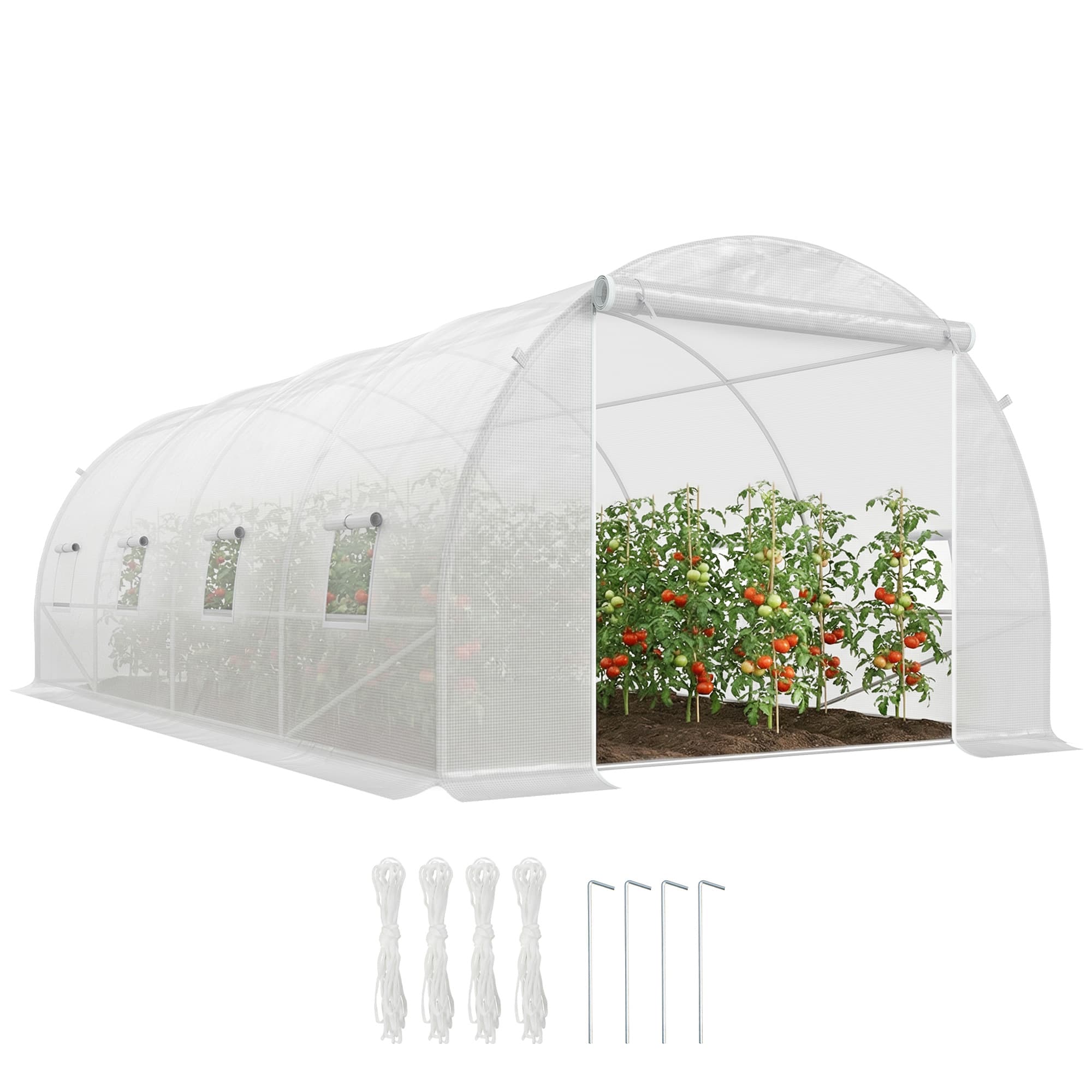 Outsunny Serre de Jardin Serre tunnel Surface Sol 18 m2 6L x 3l x 2H m châssis Tubulaire renforcé 24 mm 8 fenêtres Blanc Aosom France
