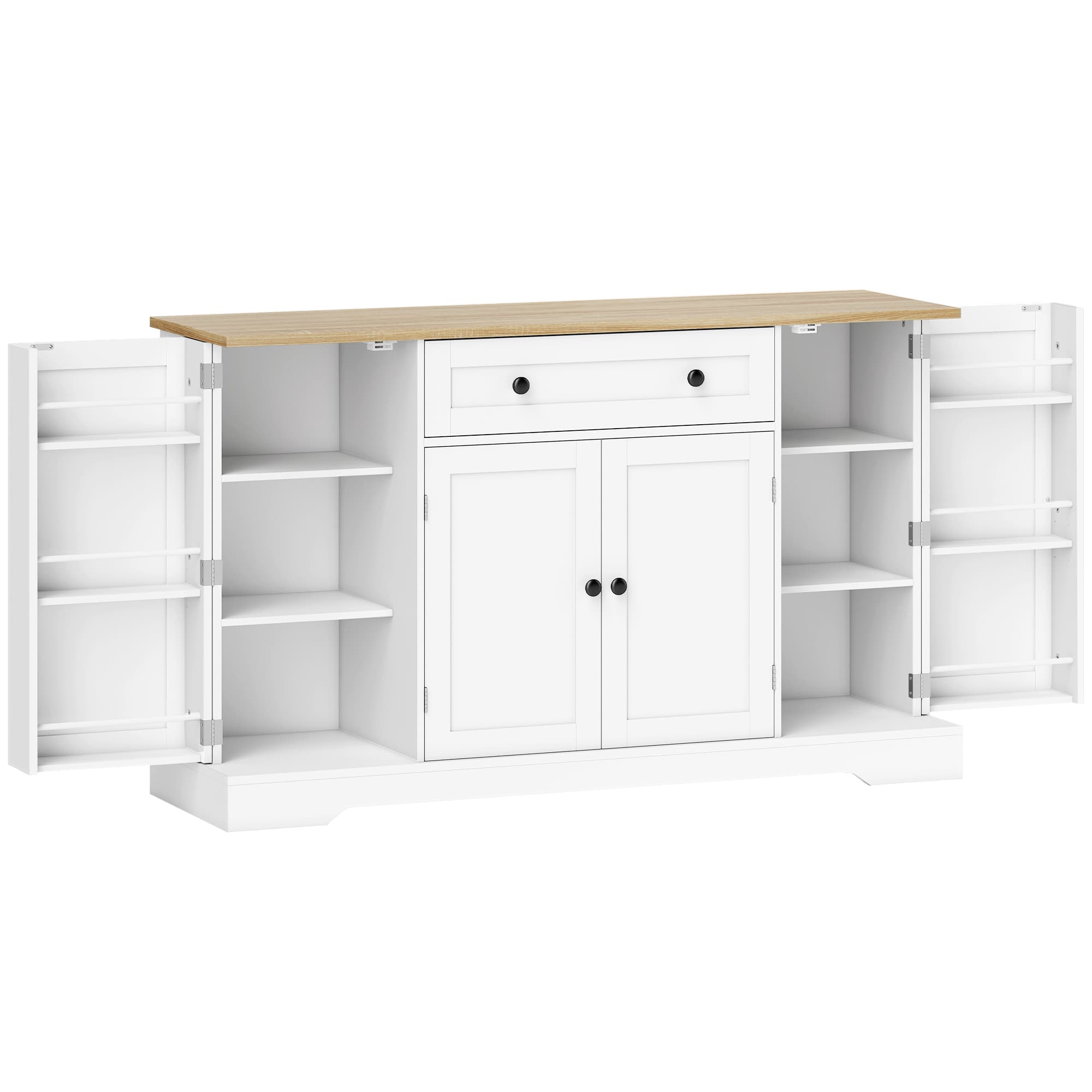 HOMCOM Buffet armoire de cuisine 4 portes, tiroir, étagère réglable, étagères de porte pour cuisine, salle à manger, 138x40x85cm, blanc