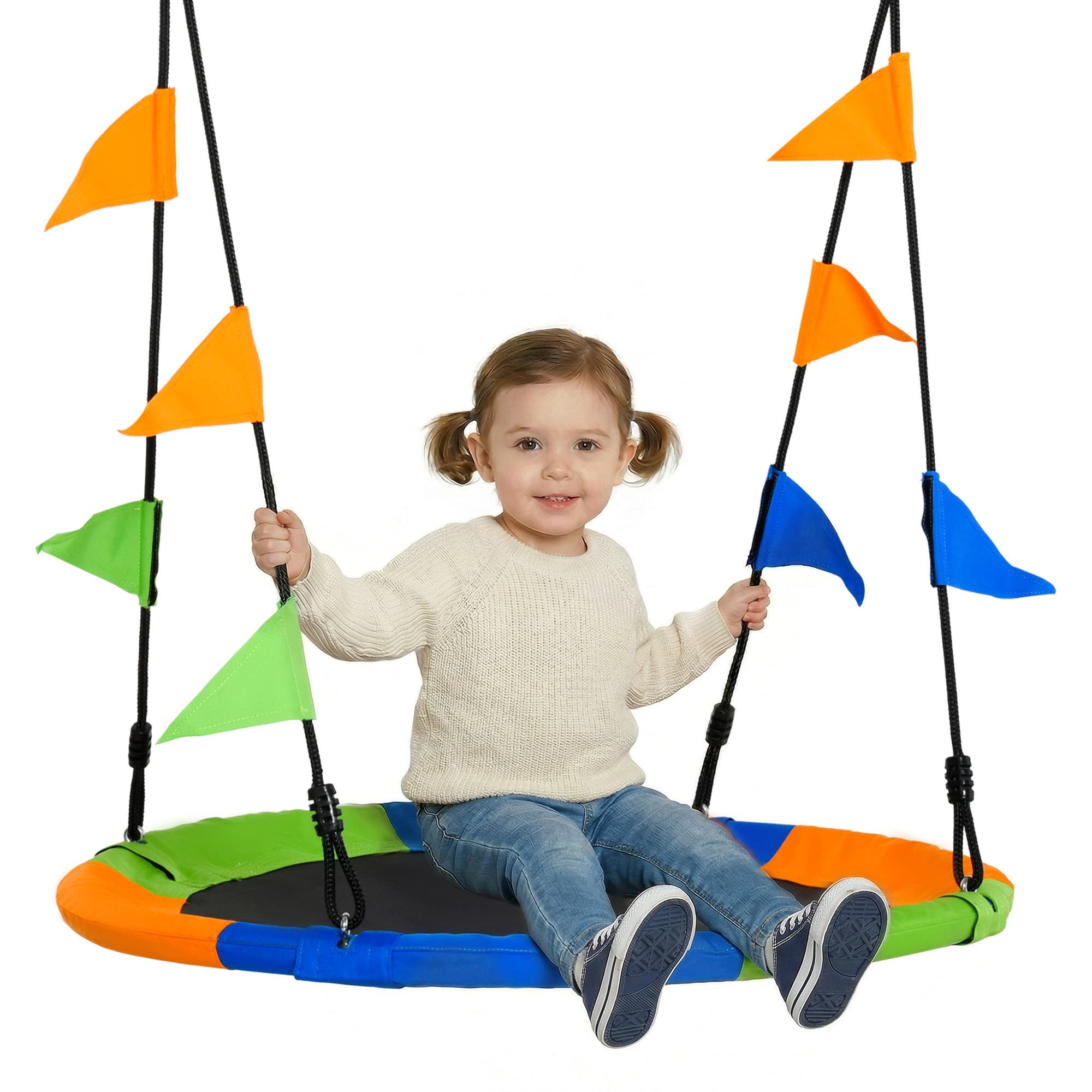 Outsunny Grande balançoire ronde pour enfant Ø 100 cm à suspendre enfant adulte intérieur et extérieur tissu Oxford haute densité 600D multicolore