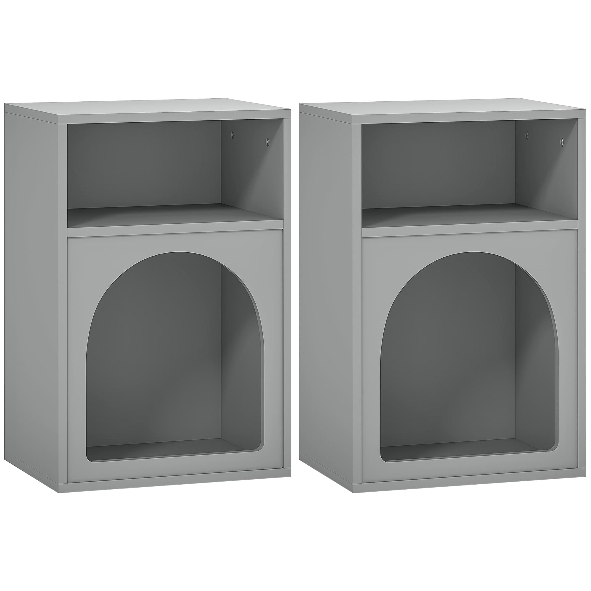 HOMCOM Lot de 2 tables de chevet, table de nuit avec compartiments ouverts, design arqué, 40 x 30 x 60 cm, gris