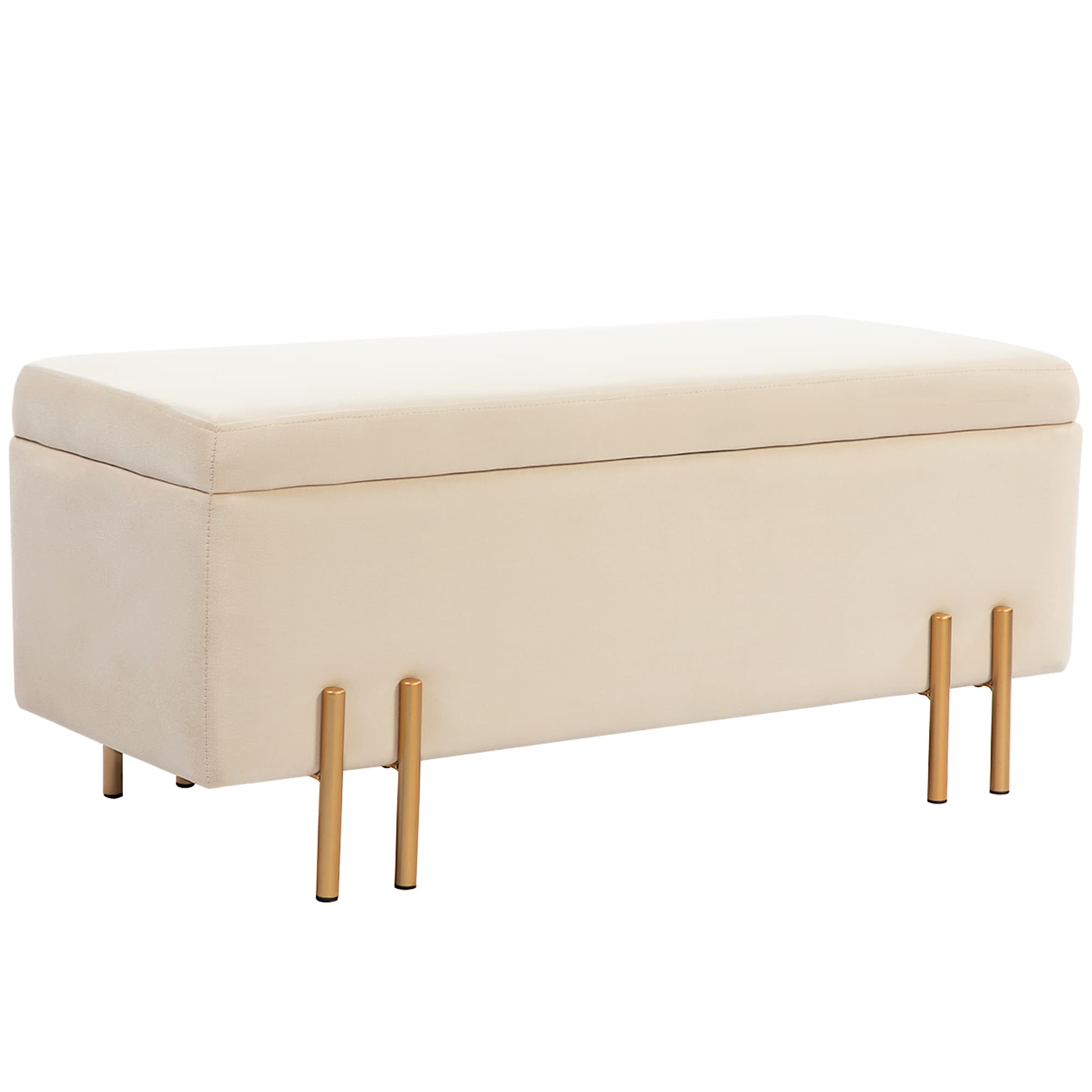HOMCOM Banc de rangement coffre de rangement design contemporain - espace de rangement velours beige piètement métal doré