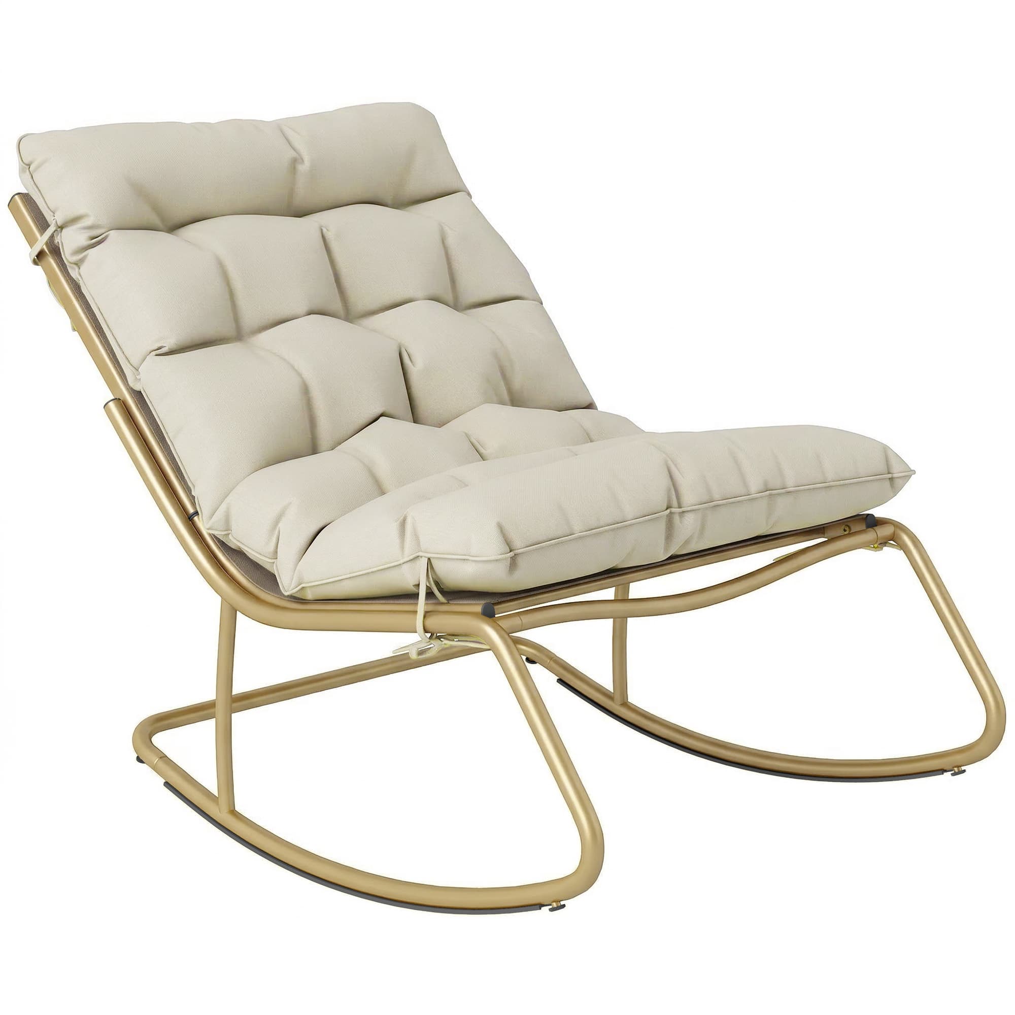 Outsunny Rocking Chair de Jardin Fauteuil à Bascule Coussin Moelleux 125cm Large 64cm en Acier et Textilène Beige et Doré