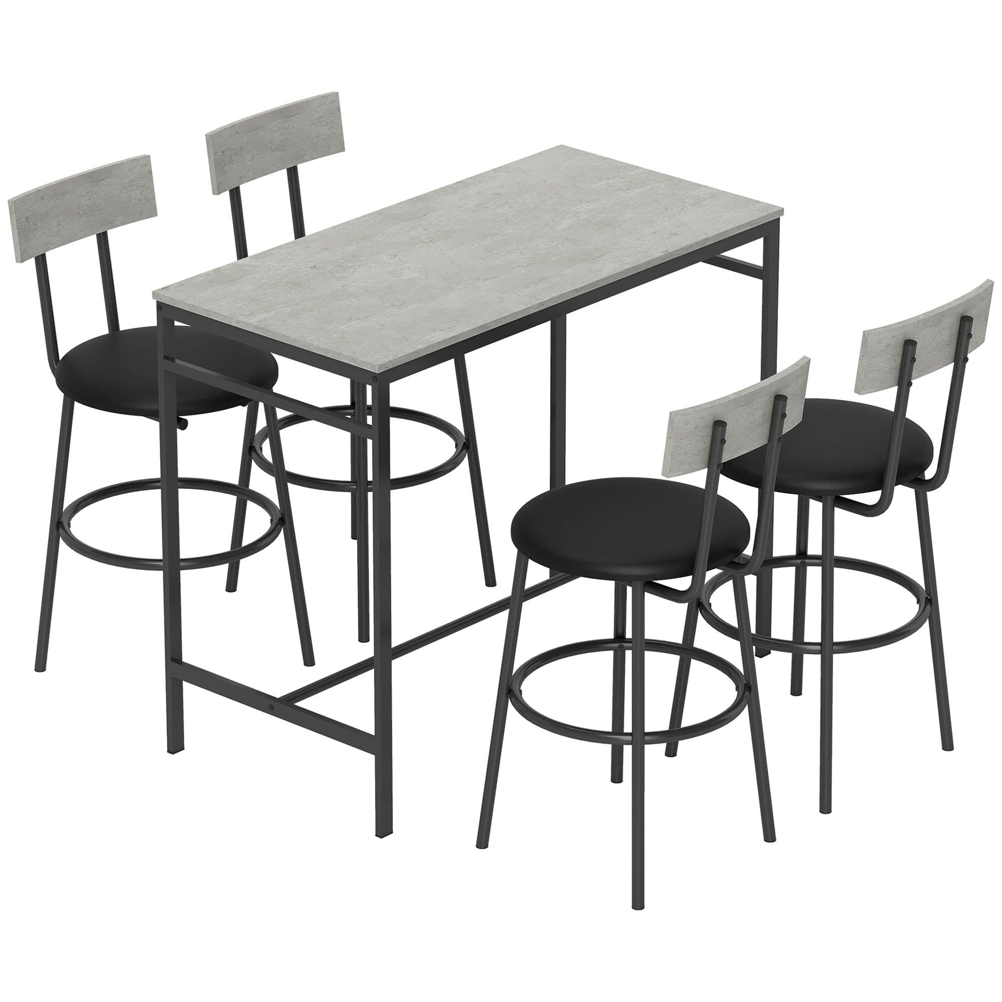 HOMCOM Ensemble table de bar avec tabourets, table haute bar et 4 tabourets, structure en acier, 110 x 55 x 90 cm, blanc