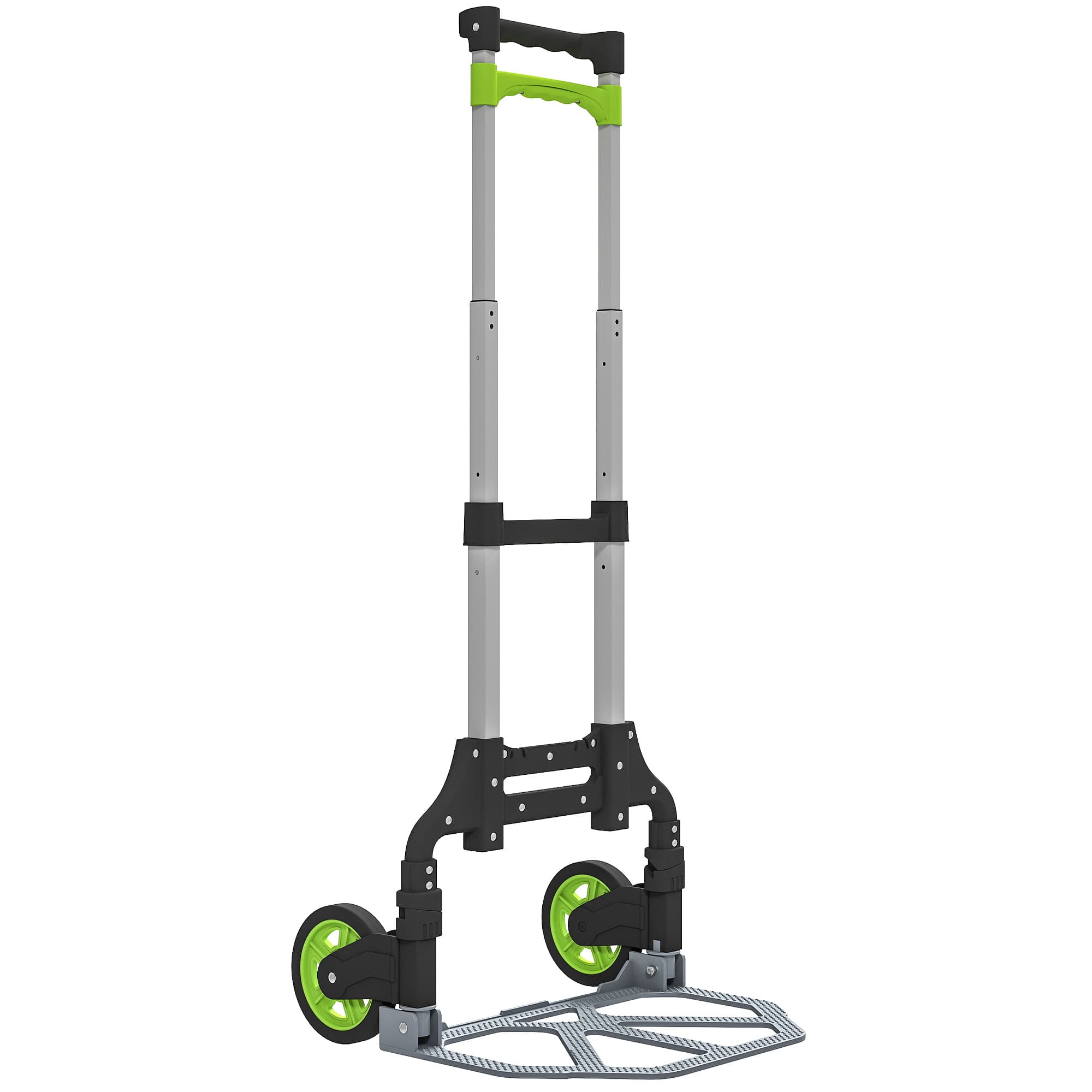 HOMCOM Diable Pliable en Aluminium avec 100 cm Poignée Télescopique, pour Entrepôt, Aéroport, 38,5x41x100cm, Vert