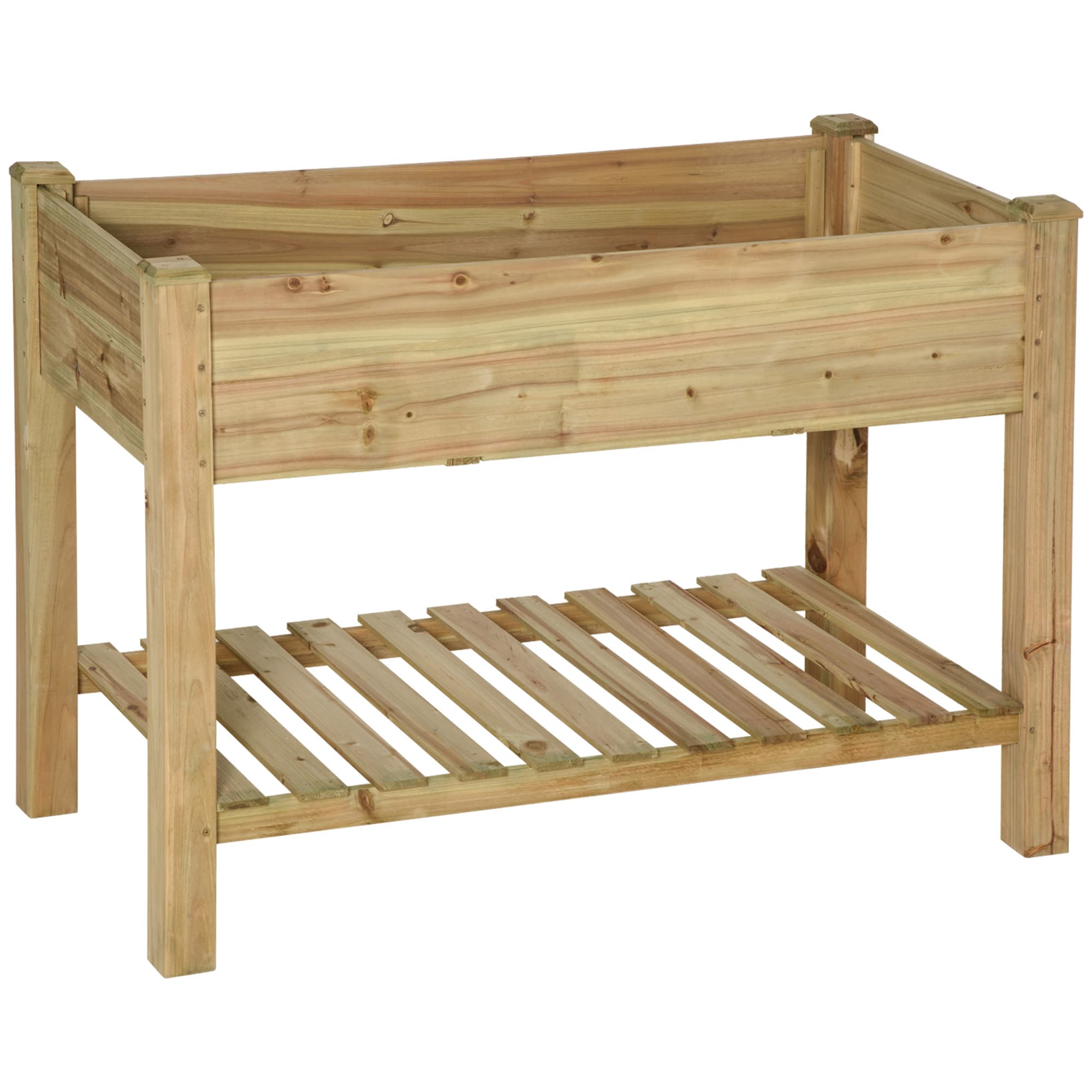 Outsunny Jardinière surélevée avec Étagère de Rangement en Bois, Carré Potager sur Pied surélevé, 113 x 56 x 84 cm, vert