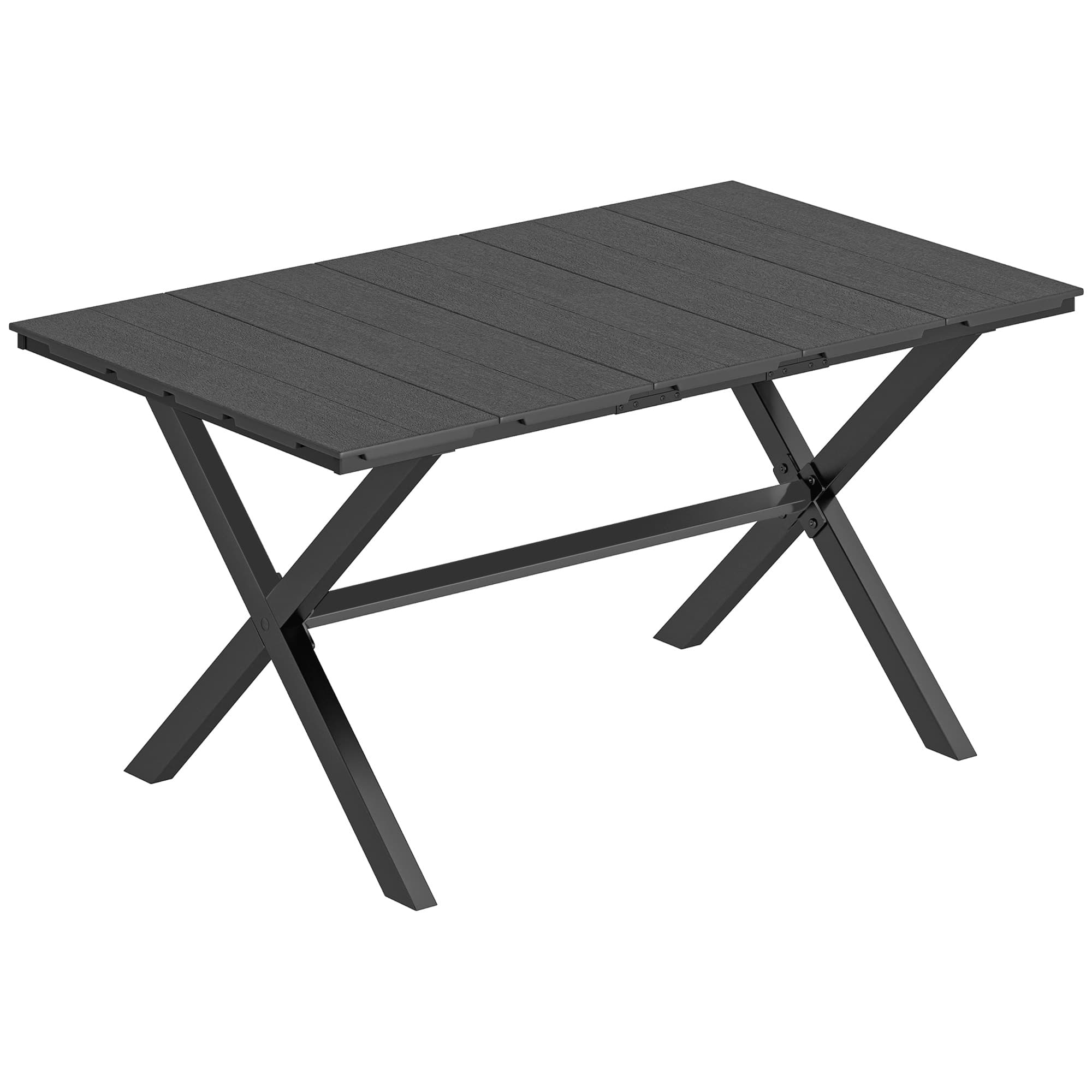 Outsunny Table de jardin rectangulaire pour 4 à 6 personnes, table à manger extérieure Plateau effet bois 150 x 90 x 74 cm, Noir