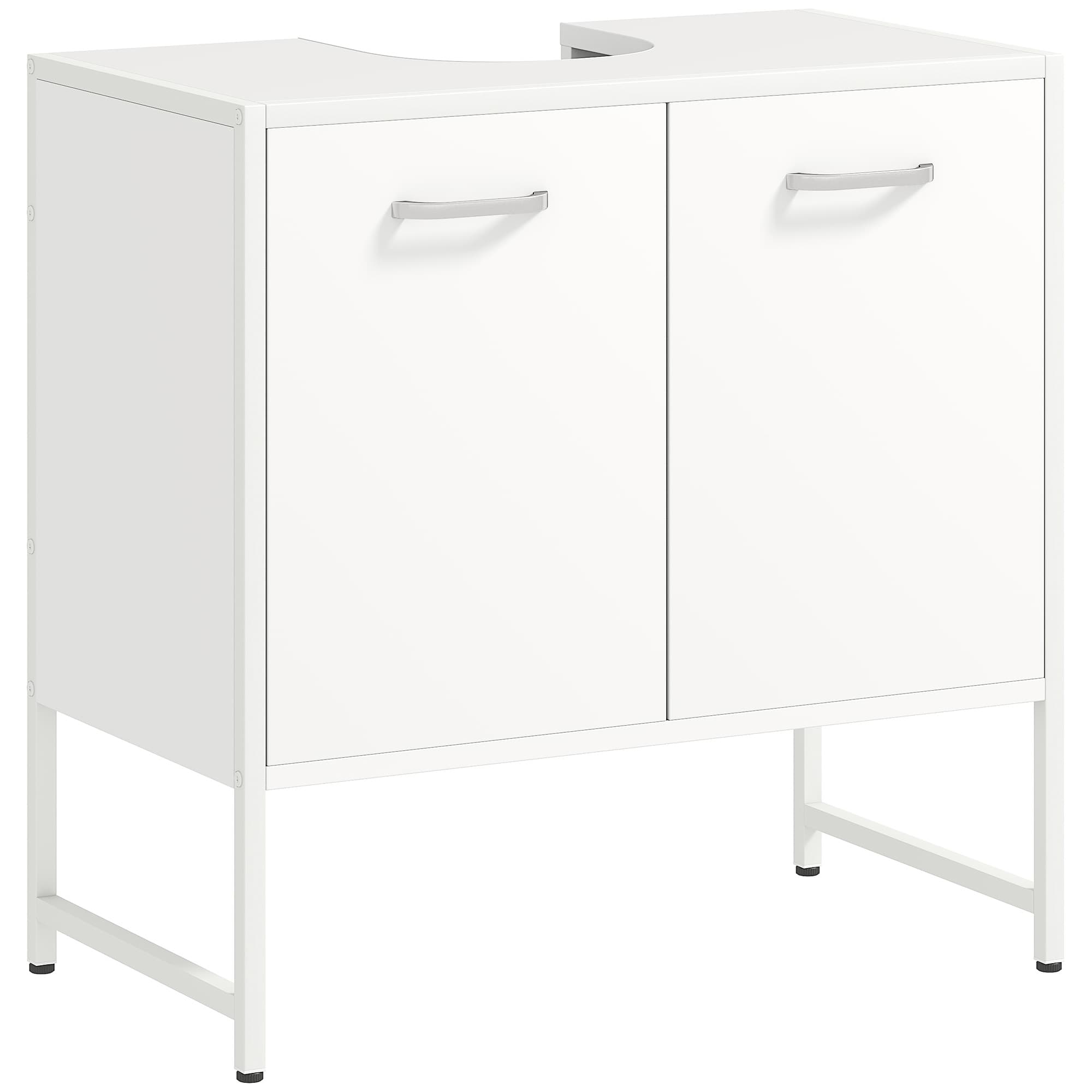 HOMCOM Meuble sous lavabo, meuble de salle de bain avec 2 portes à fermeture douce et étagère réglable, blanc