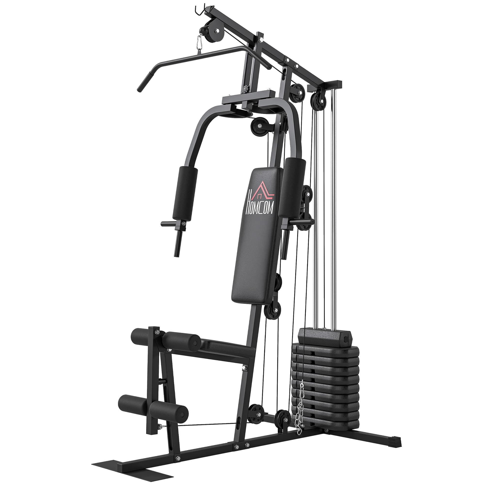 HOMCOM Station de musculation fitness avec 9 blocs de poids de 5 kg, 45kg au total, entraînement complet - 200 x 135 x 103 cm