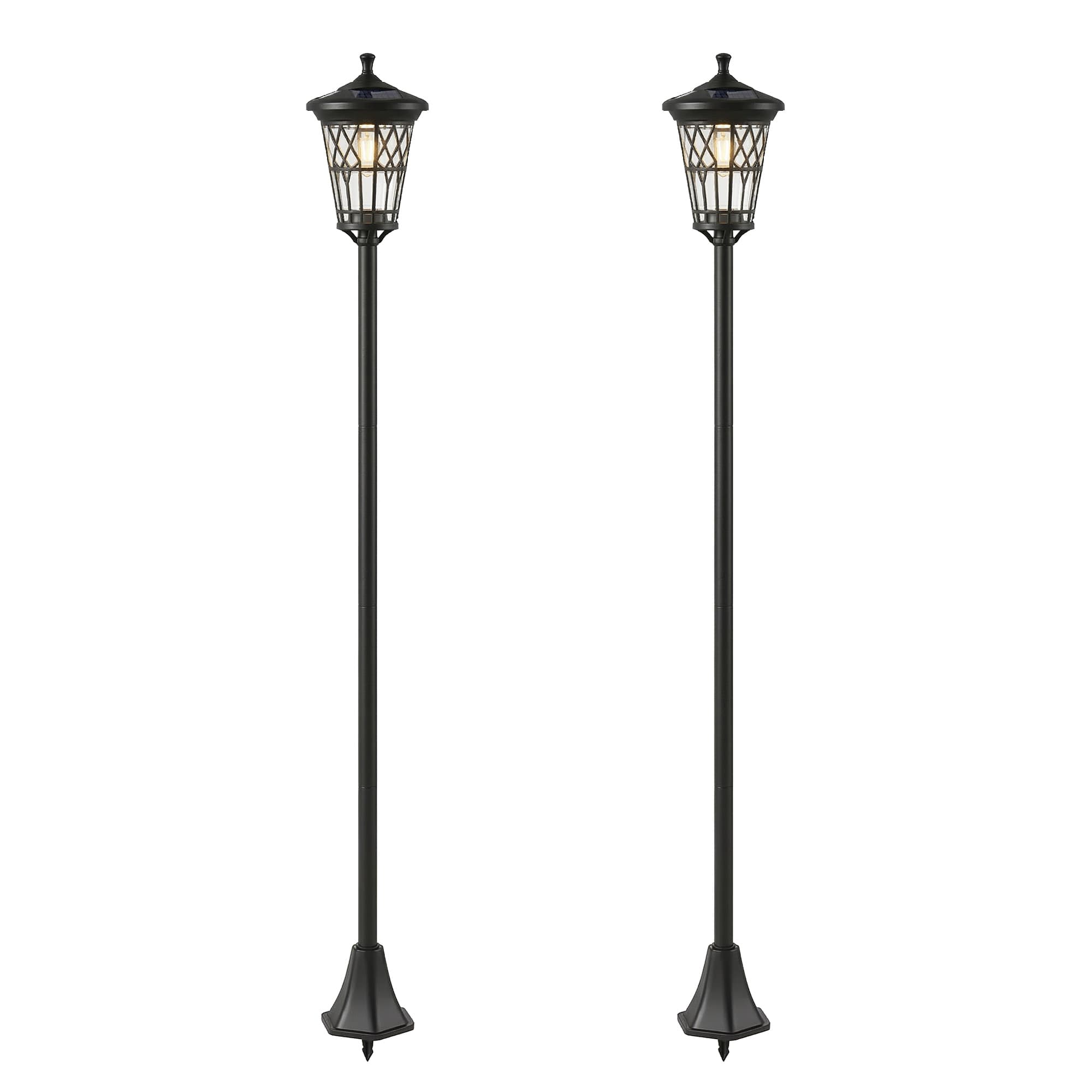 Outsunny Lot de 2 Lampadaires Solaires 1,86 m pour Jardin, Lampes de Rue en Acier Inoxydable à Hauteur Réglable Noir