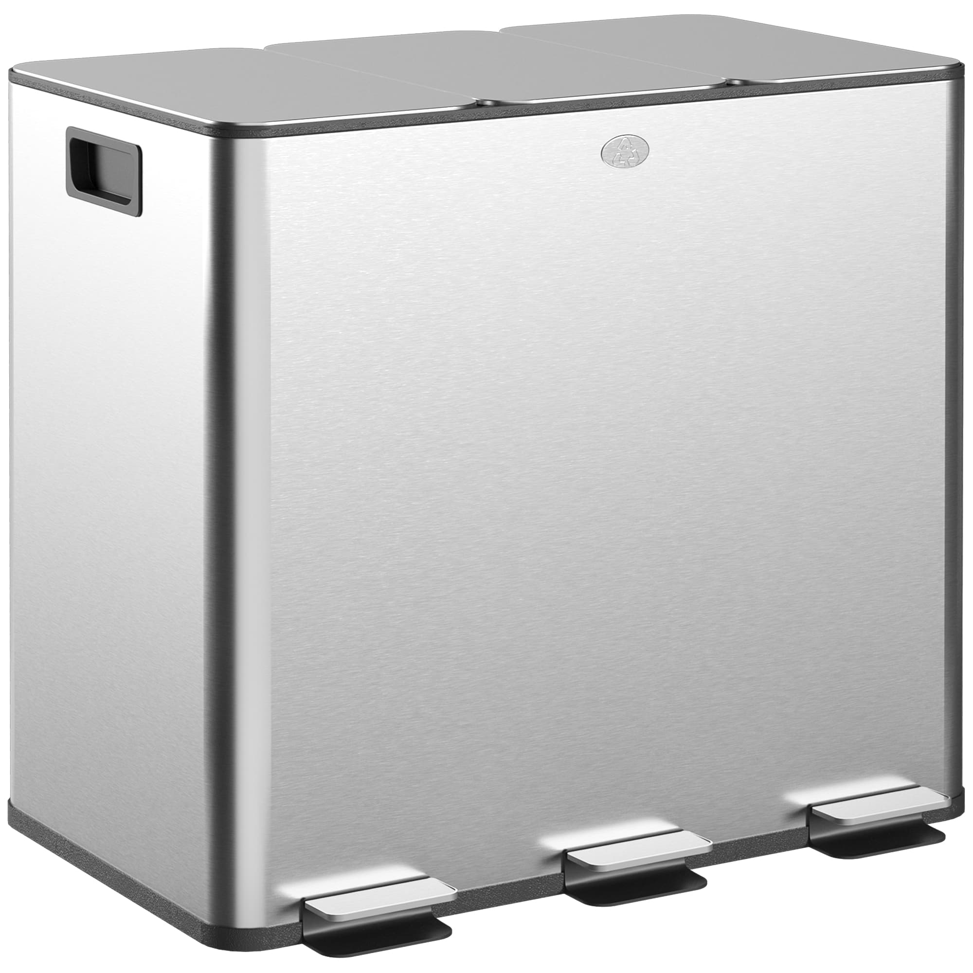 HOMCOM Poubelle de cuisine, poubelle tri sélectif, 3 compartiments de 15L, seaux intérieurs amovibles, 61,9x36,6x43,2cm, argent