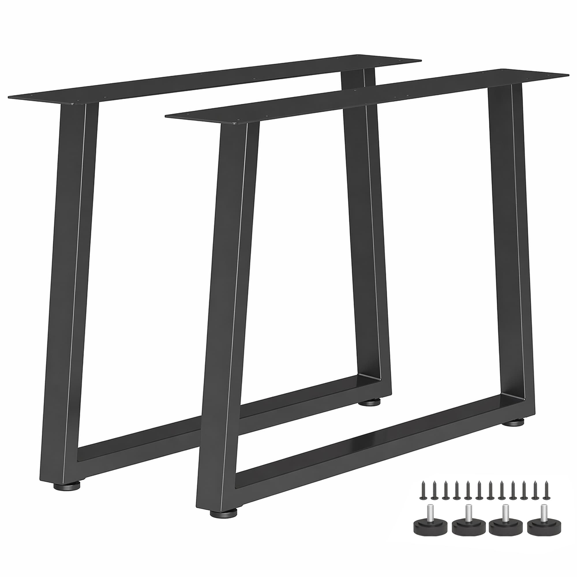 HOMCOM Pieds de table en acier, 60 x 43 cm, lot de 2 pieds de bureau trapezoïdes avec patins réglables et vis, noir