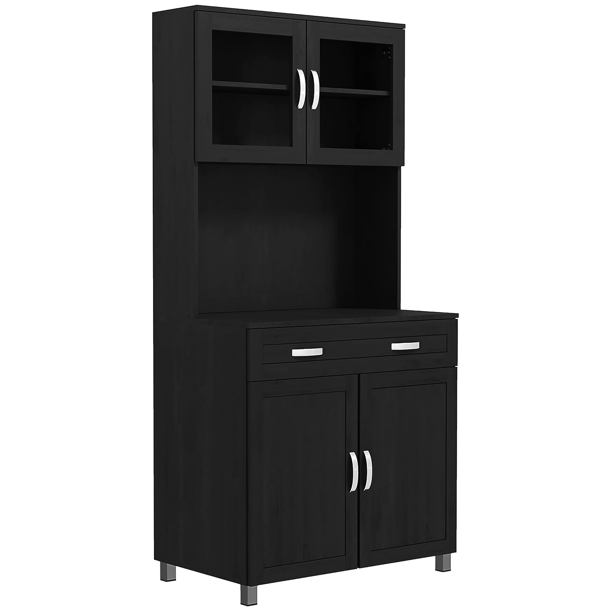 HOMCOM Buffet haut cuisine, armoire de cuisine avec 4 portes, tiroir, plan de travail, étagères réglables, 80x48x170cm, noir