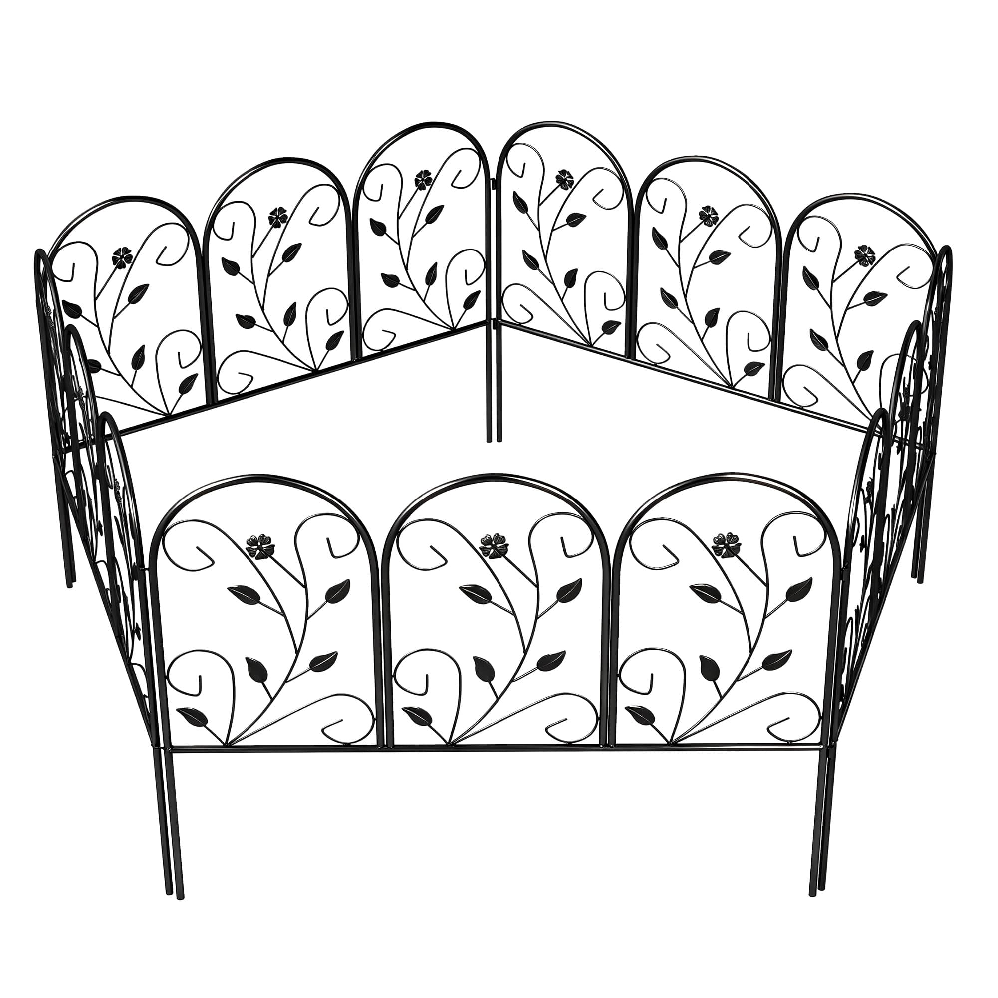 Outsunny Clôture de Jardin Décorative 5 Panneaux de 80x60 cm pour Animaux Fleurs Patio, Panneaux de Clôture Antirouille, Noir