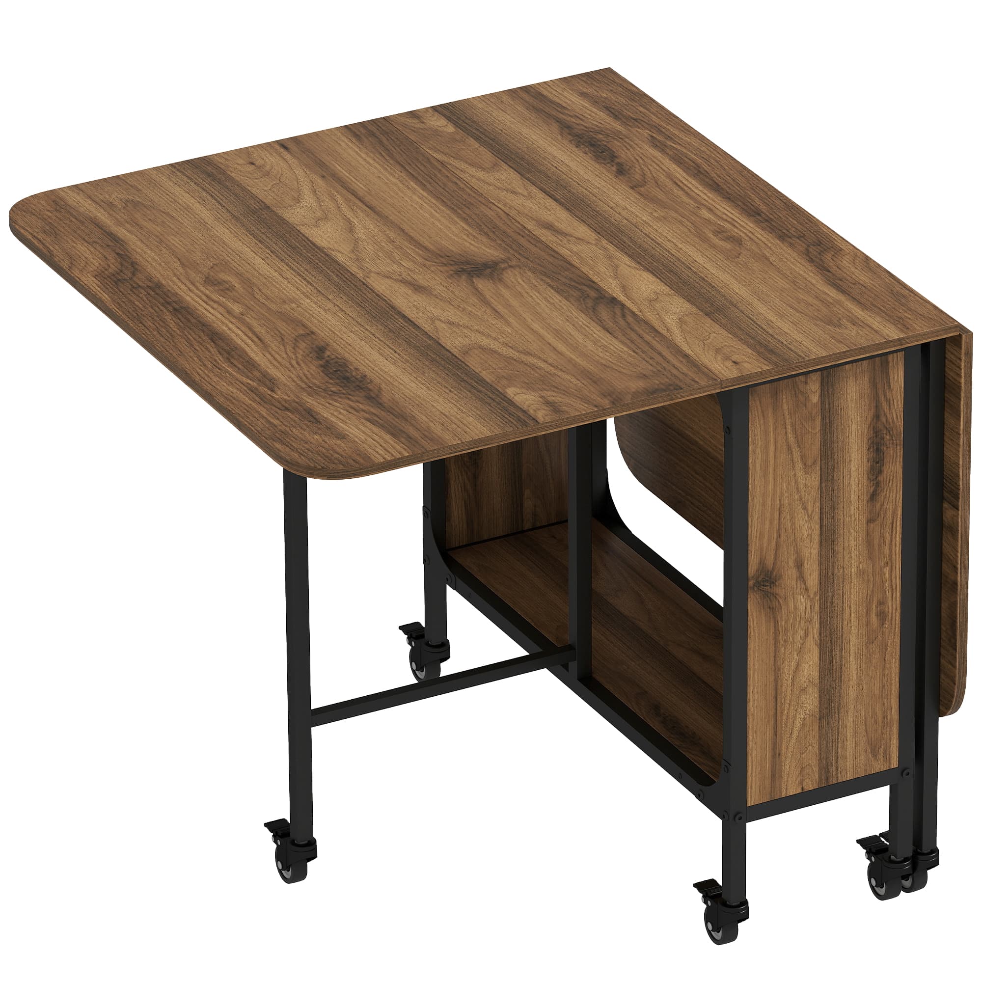 HOMCOM Table à manger pliante sur roulettes, table de cuisine pour 6 personnes avec étagère intégrée, 130 x 80 x 74 cm, marron