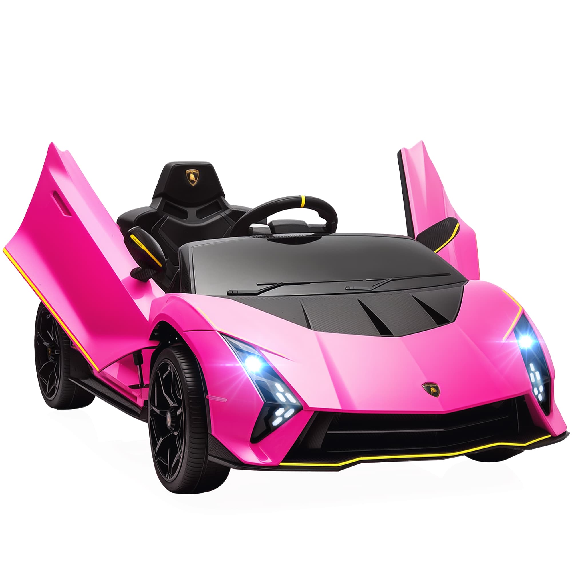 AIYAPLAY Voiture électrique enfants 3-6 ans 12V Lamborghini Autentica avec 2 moteurs, portes en ciseaux, suspensions, rose