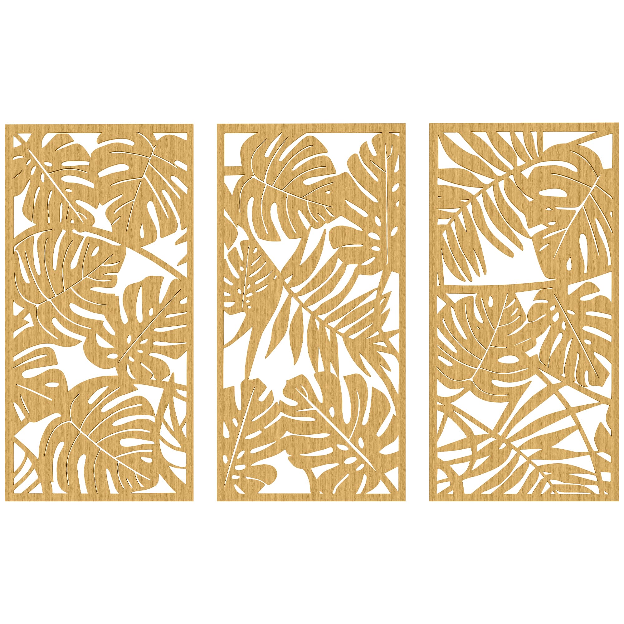 HOMCOM Ensemble de 3 Décorations Murales en Bois 3D, 40 x 80 cm, Feuilles Tropicales, Effet Bois Naturel
