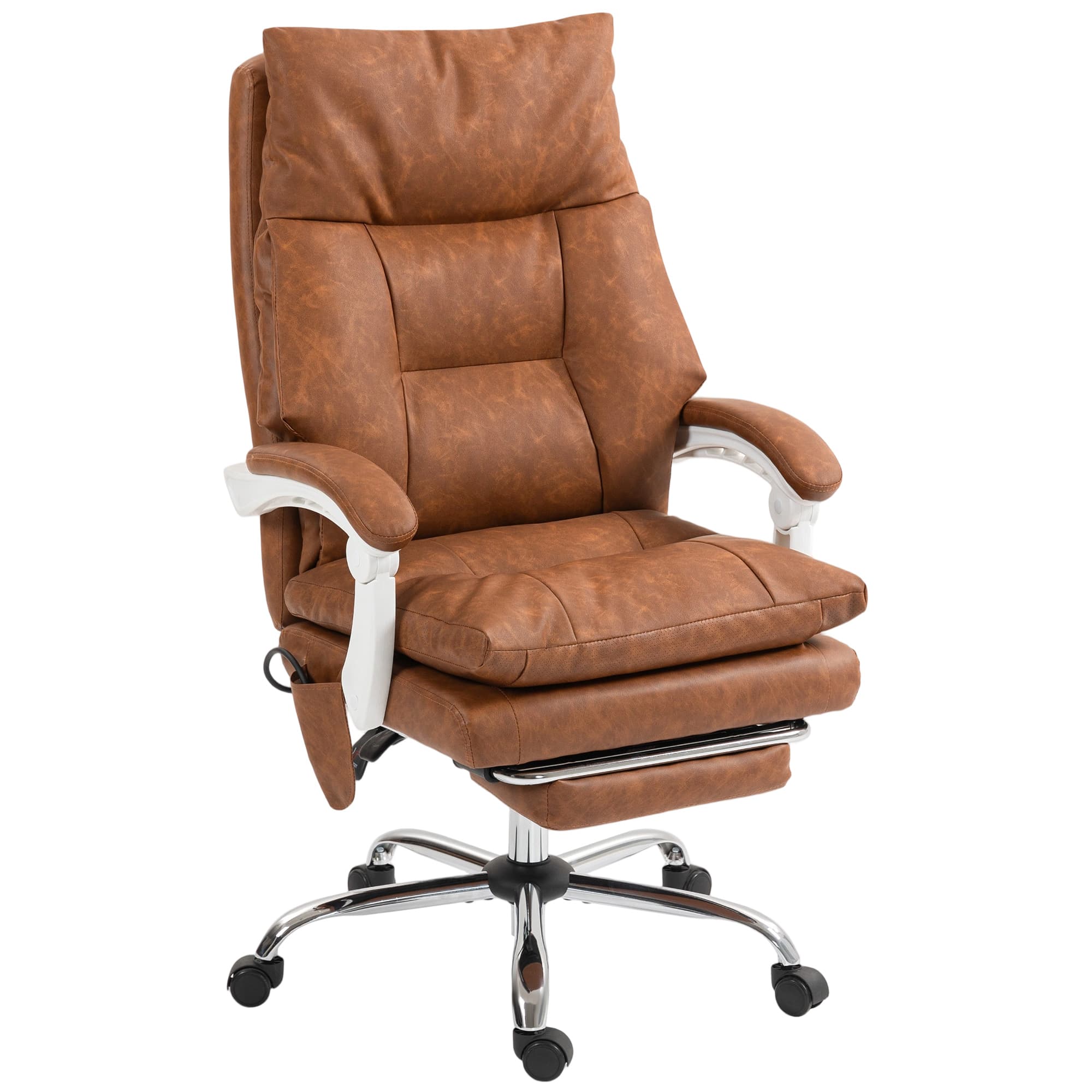 HOMCOM Chaise bureau ergonomique fauteuil de bureau en PU soutien lombaire gonflable dossier inclinable hauteur réglable marron