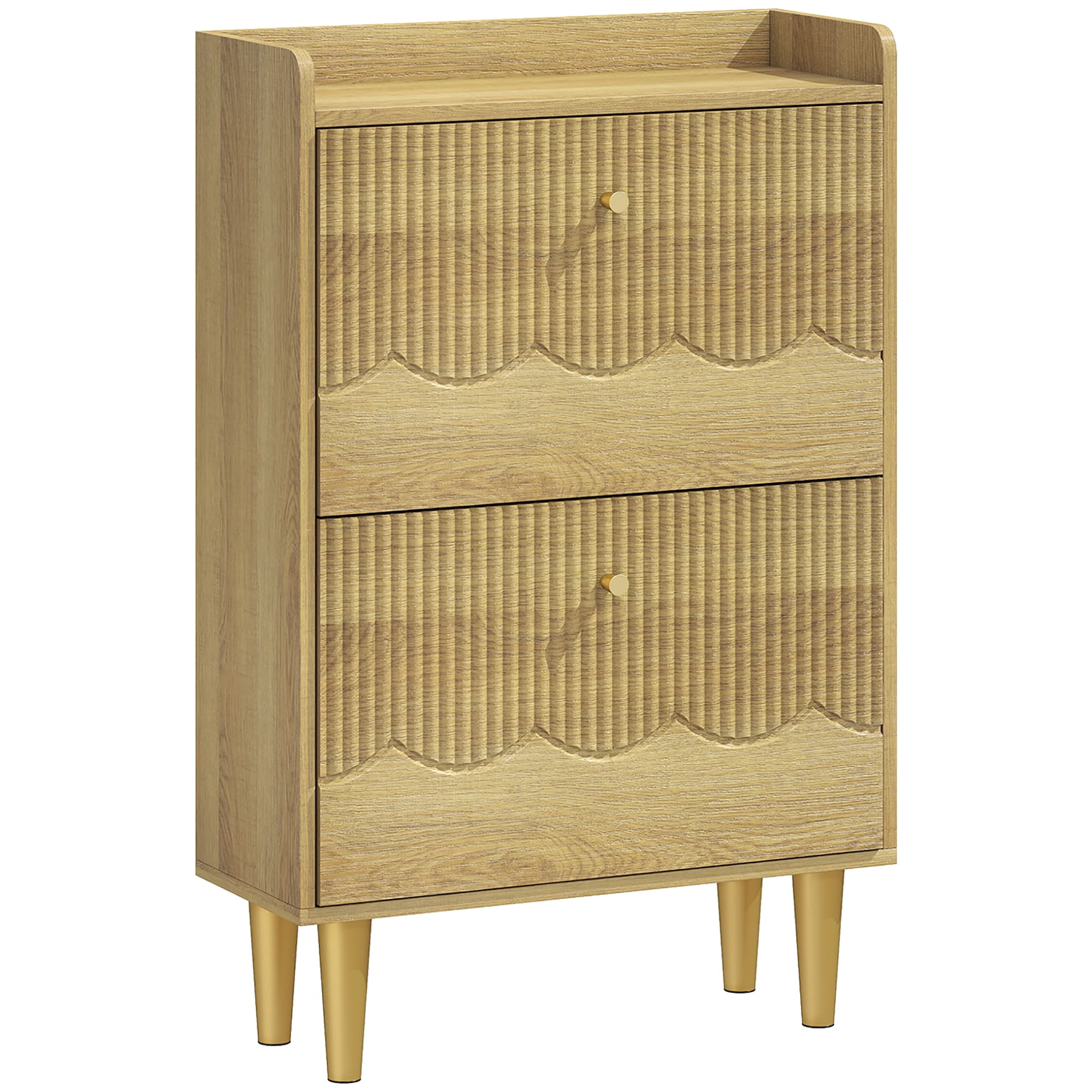 HOMCOM Meuble à chaussures 12 paires, armoire à chaussures étroite, 2 tiroirs rabattables étagères réglables, 60x24x92cm, chêne