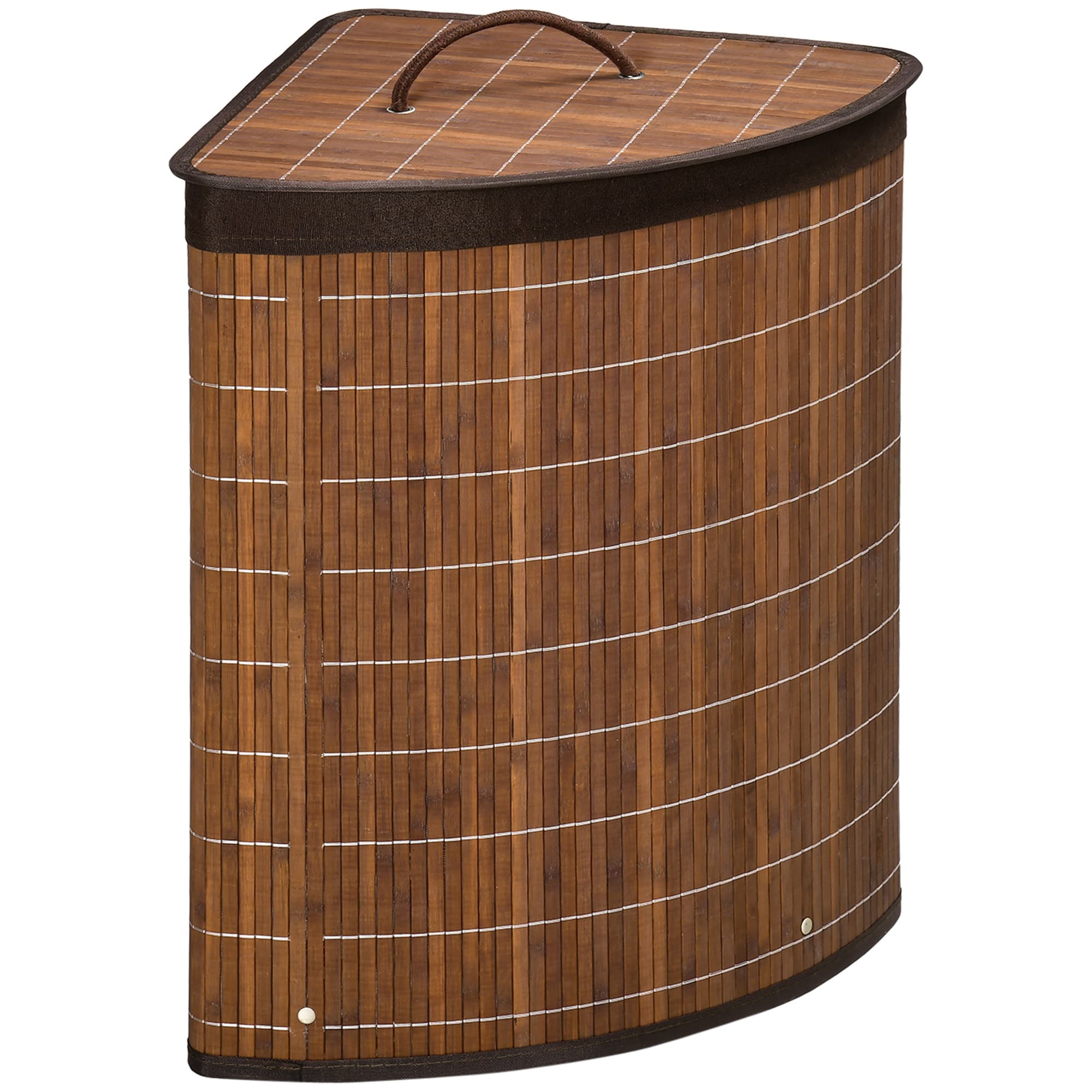 HOMCOM Panier à linge en bambou d'angle 55L avec couvercle et sac amovible 38 x 38 x 57 cm marron