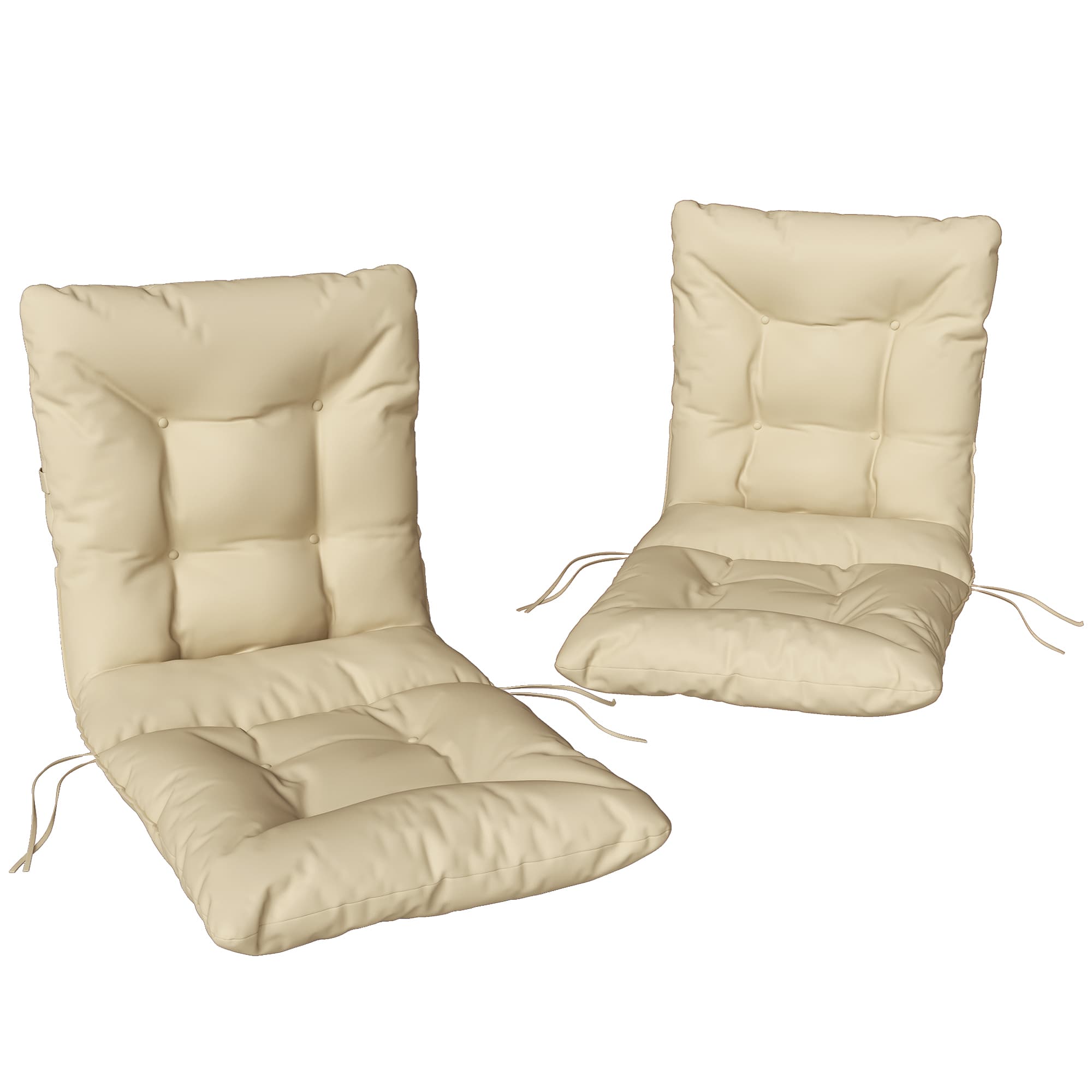 Outsunny Lot de 2 coussins de chaise d'extérieur, coussins de jardin avec attaches, intérieur et extérieur, 120 x 50 x 8 cm, beige