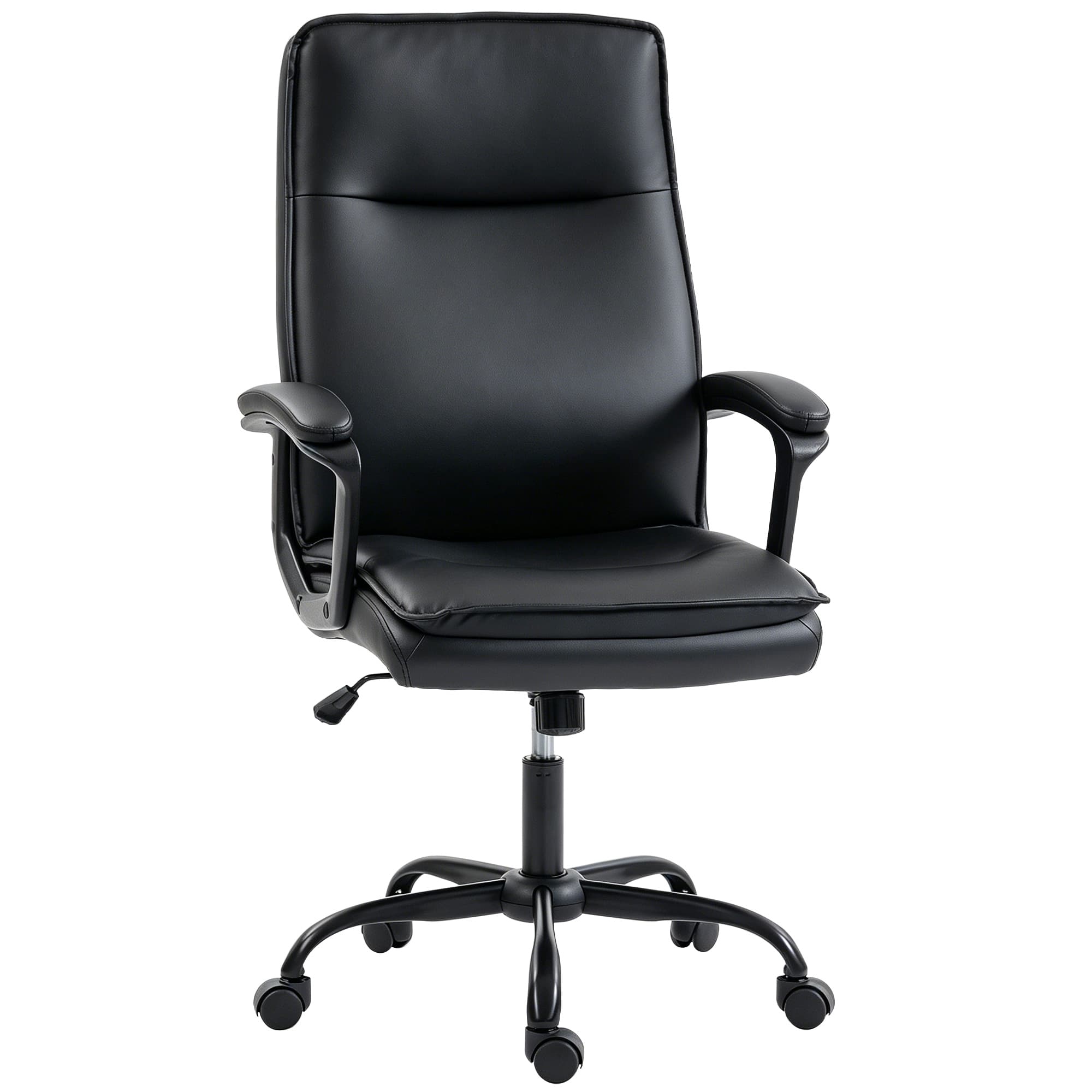 HOMCOM Chaise bureau ergonomique, fauteuil de bureau en PU, hauteur réglable, fonction bascule, pivotante 360°, noir