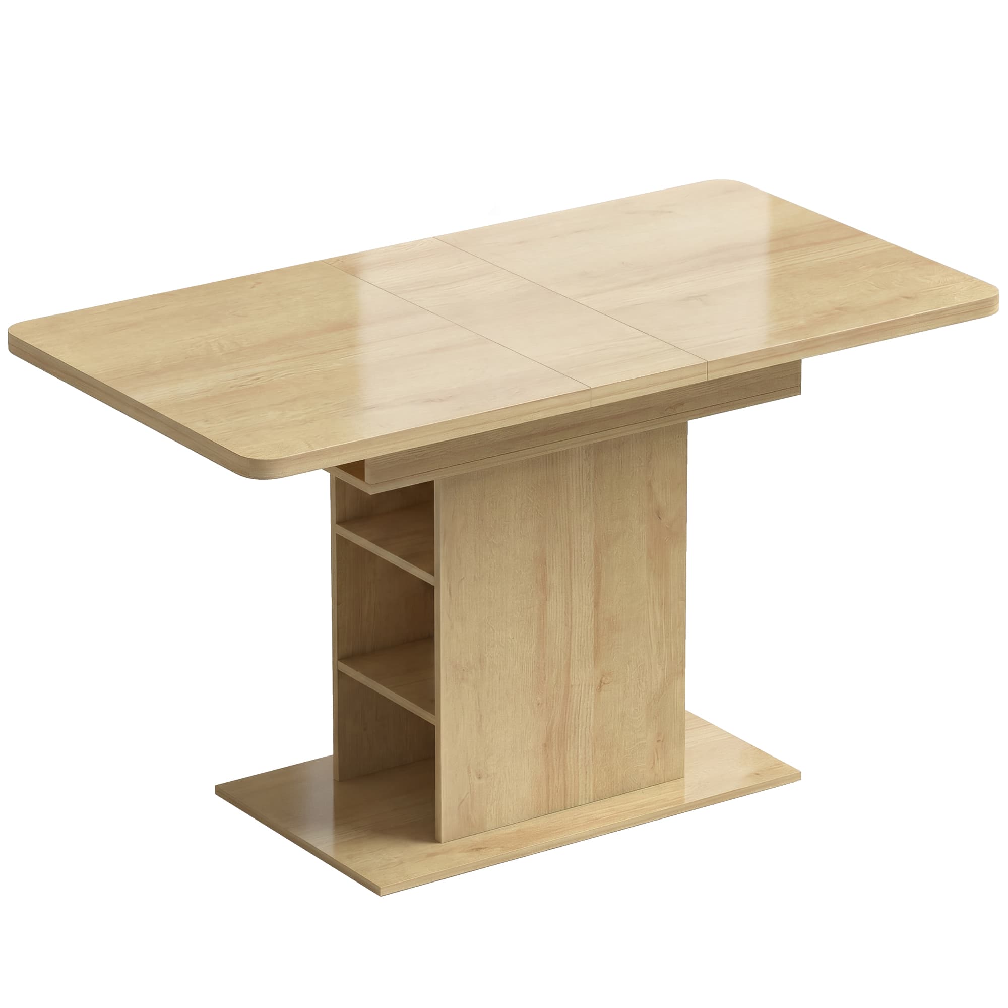HOMCOM Table à manger extensible rectangle pour 4 à 6 personnes, table de cuisine 110-130 cm, 6 étagères ouvertes, bois naturel