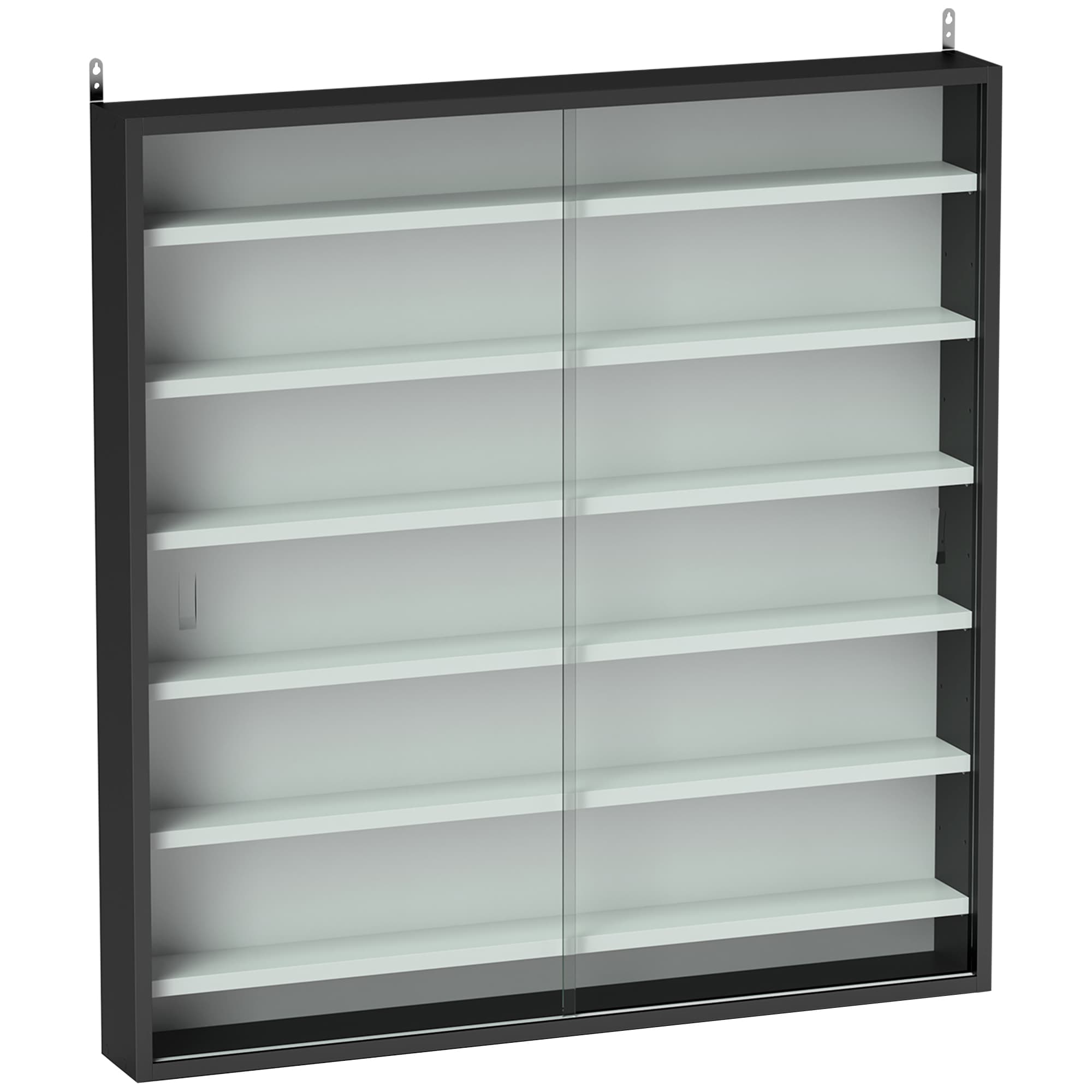 HOMCOM Vitrine pour collection vitrine murale 80 x 9,5 x 83 cm 6 étagères réglables en hauteur 2 portes coulissantes en verre