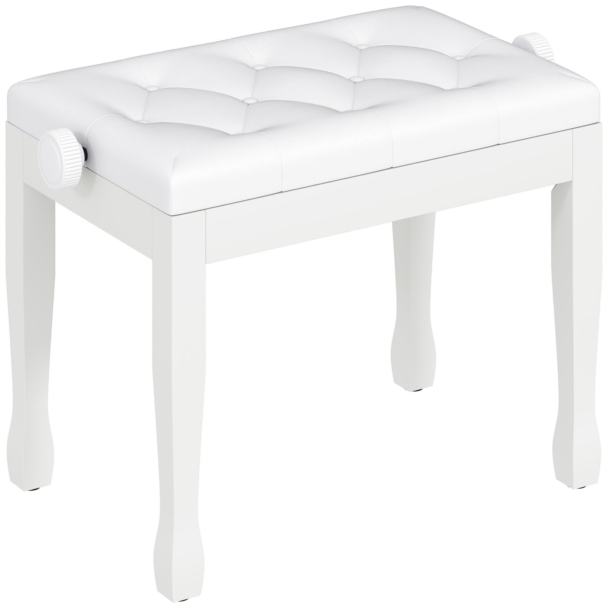 HOMCOM Banc de piano, banc de clavier réglable en hauteur en bois massif, siège rembourré, 64 x 35 x 45-55 cm, blanc