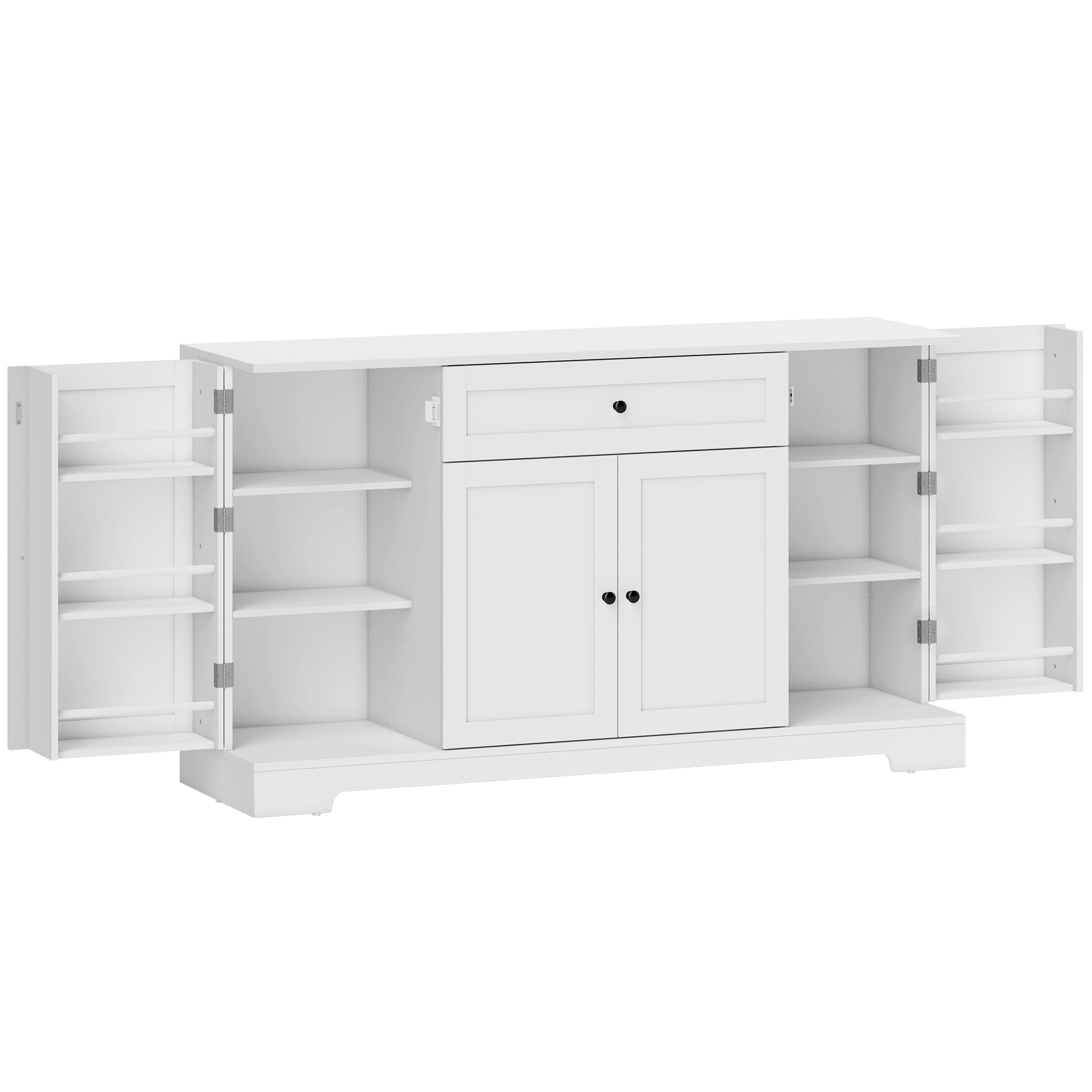 HOMCOM Buffet cuisine, meuble de rangement avec tiroir, 4 portes à fermeture douce, racks-porte et étagères réglables, blanc