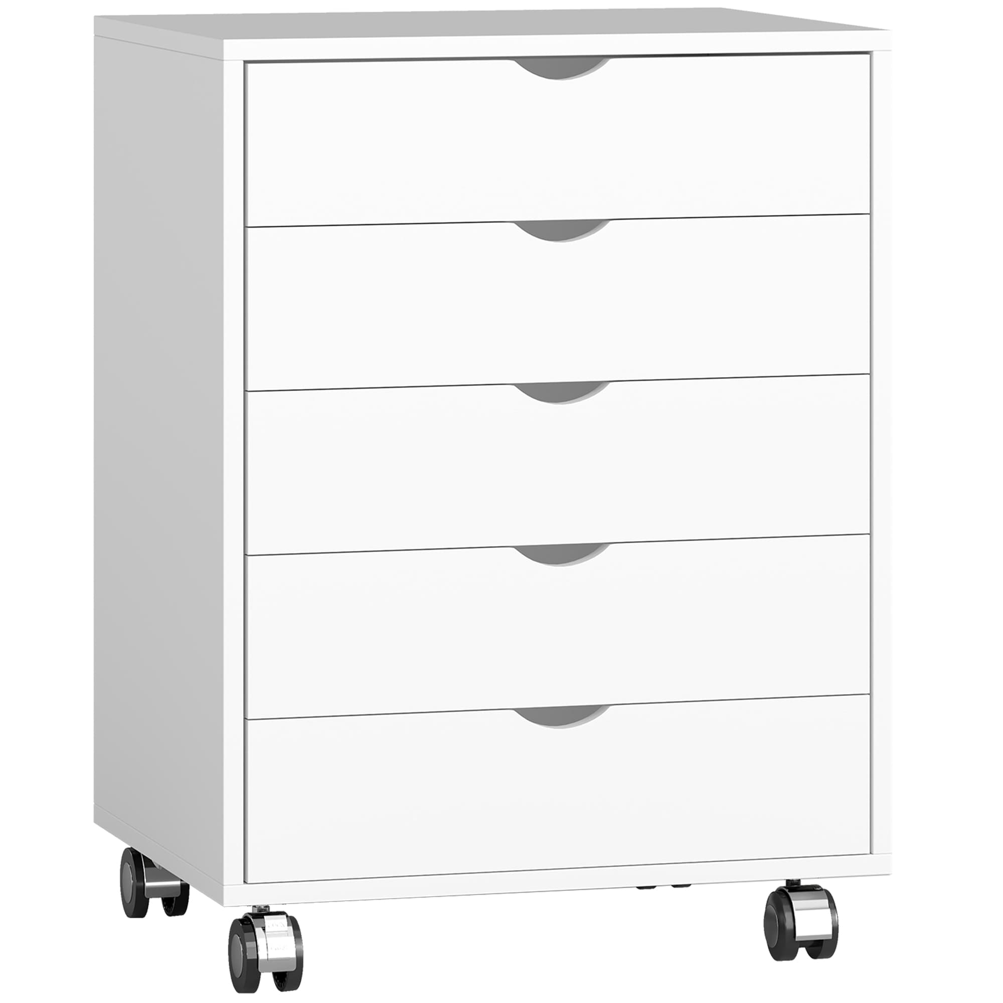 HOMCOM Caisson bureau mobile avec 5 tiroirs, meuble rangement bureau à roulettes pour documents A3/Lettre/A4, blanc